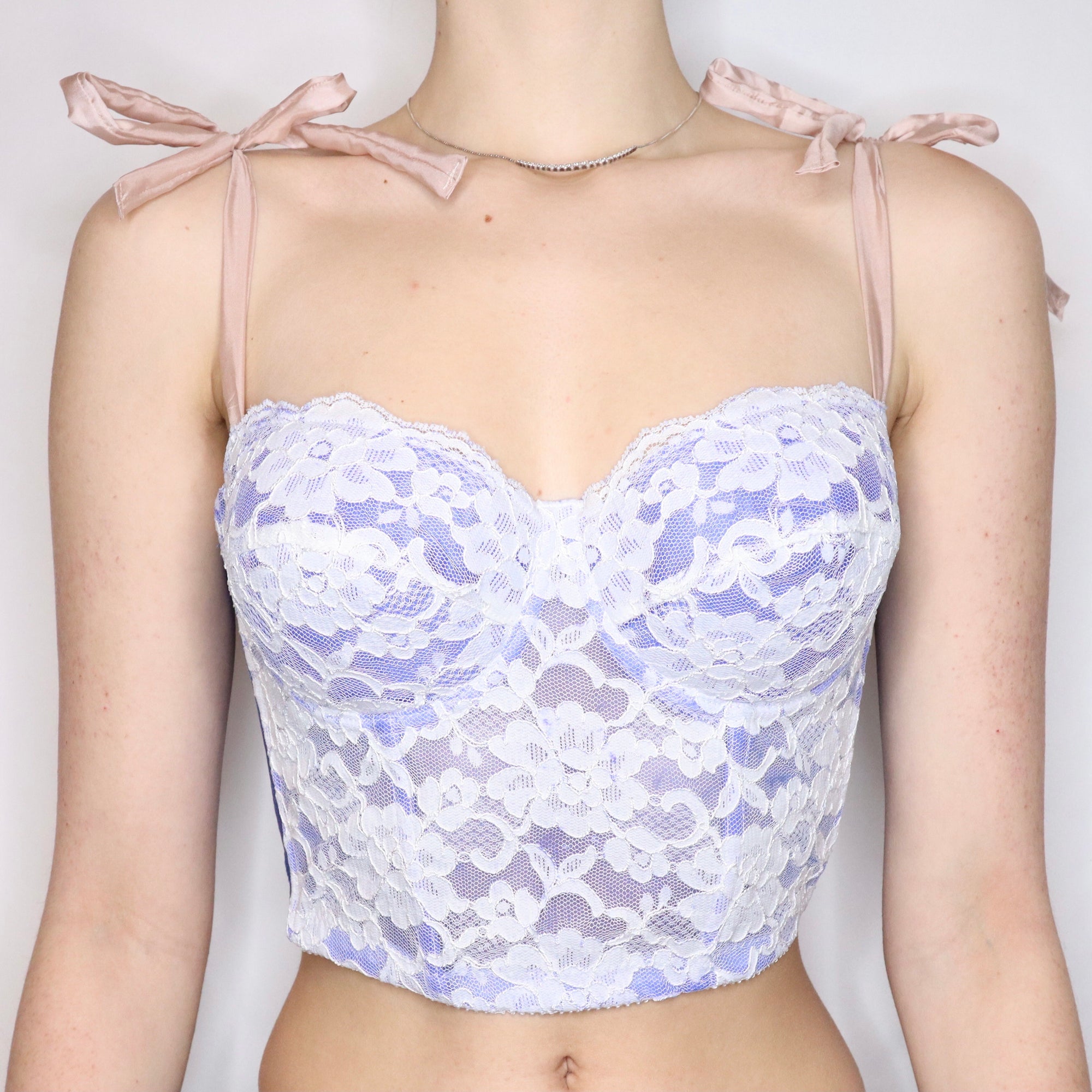 Vintage 90s Hand Dyed Cornflower Blue Lace Bustier