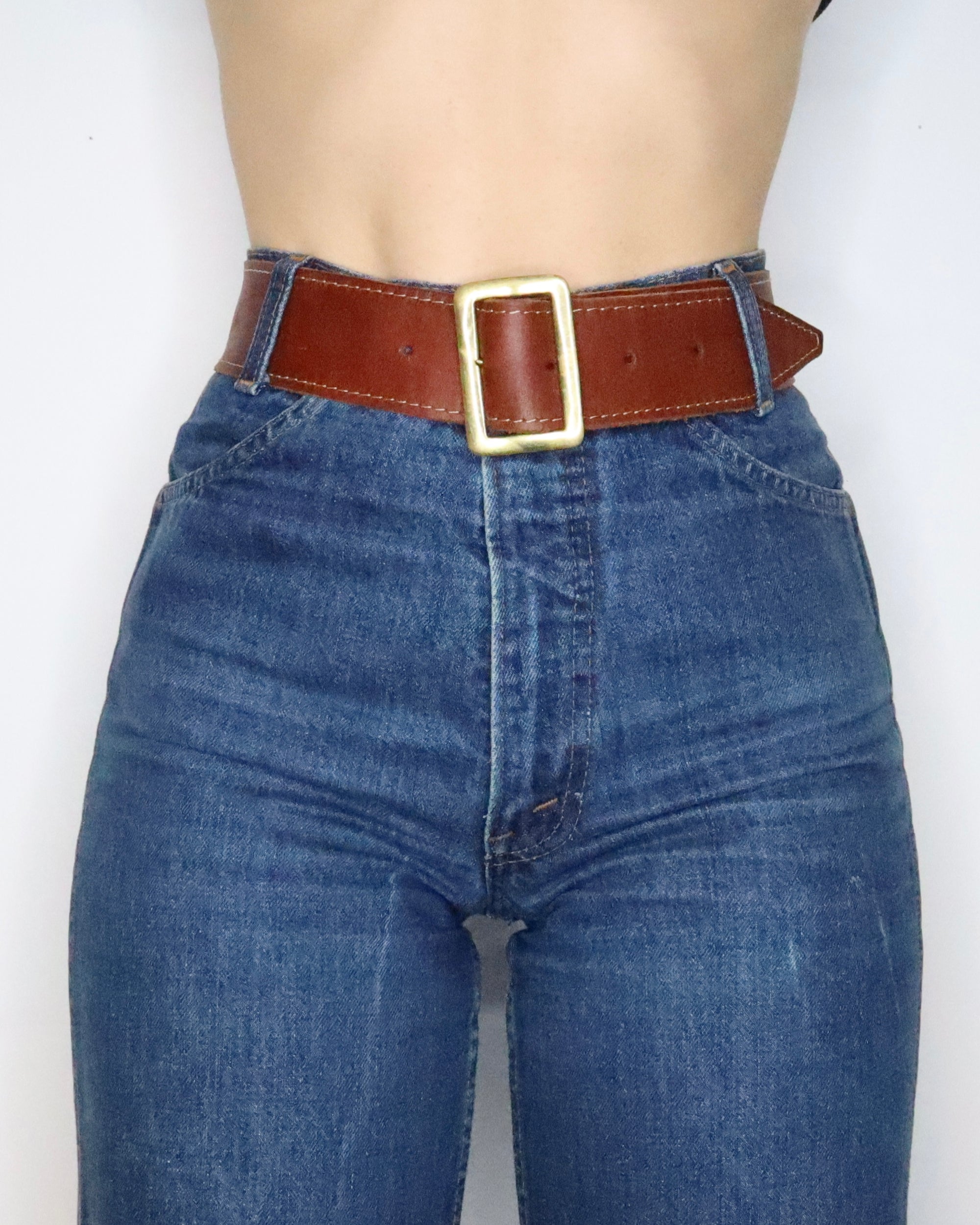 70s Brown Leather Belt (S-M) 