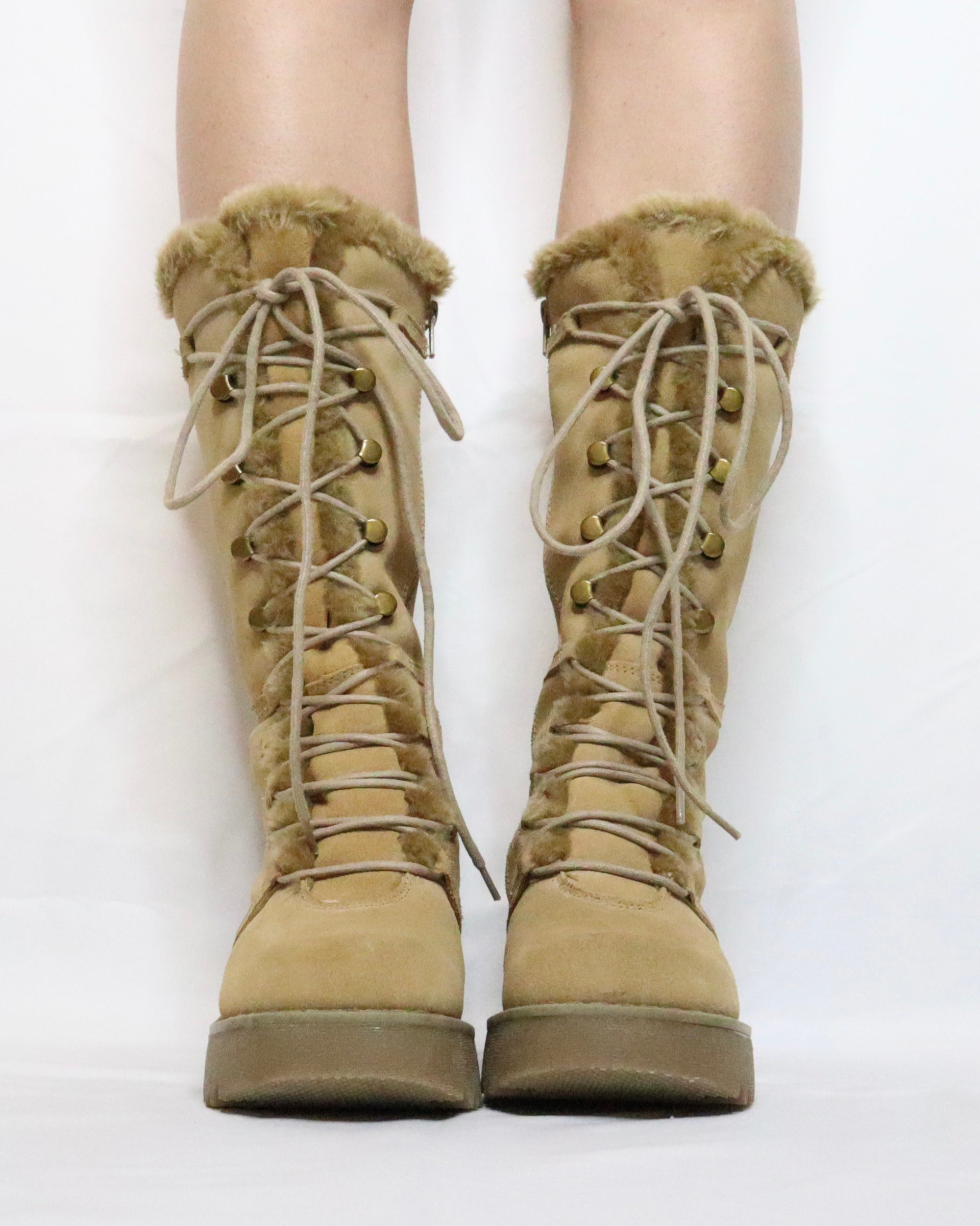 Tan Platform Lace Up Boots (6.5 US) - Imber Vintage