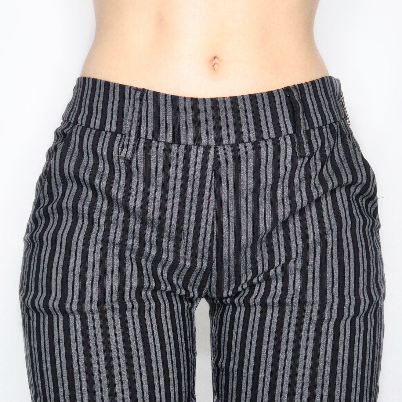 Vintage Y2K Black and Grey Striped Flare Pants - Imber Vintage