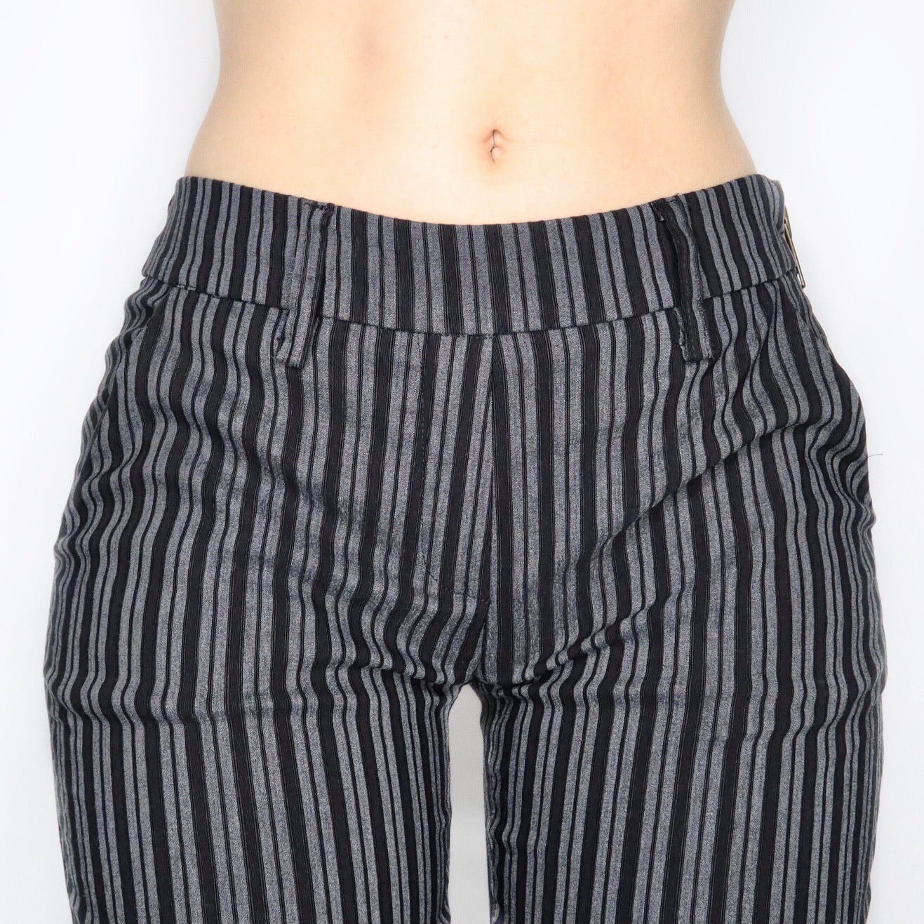 Vintage Y2K Black and Grey Striped Flare Pants