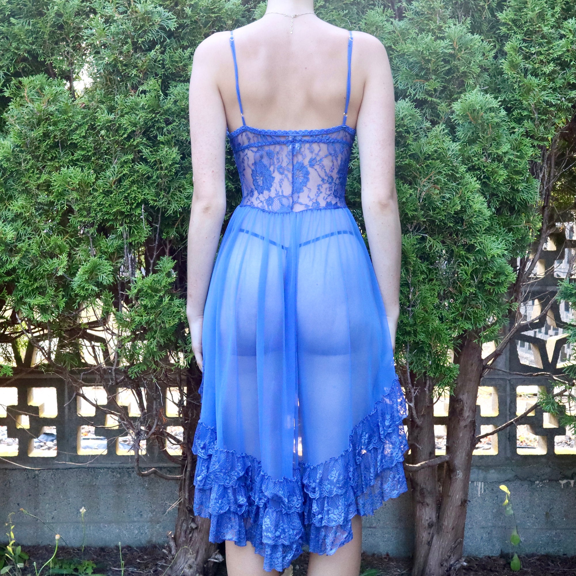 Vintage 80s Cobalt Blue Fairy Lace Slip Dress