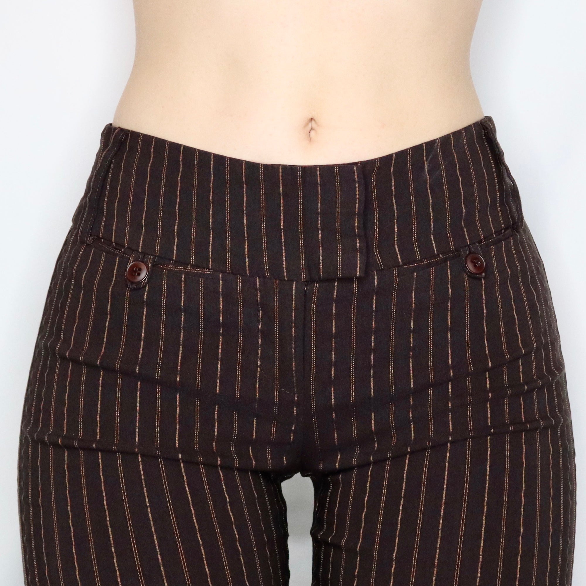 Vintage Y2K Stretchy Mid Rise Brown Pinstripe Flare Pants