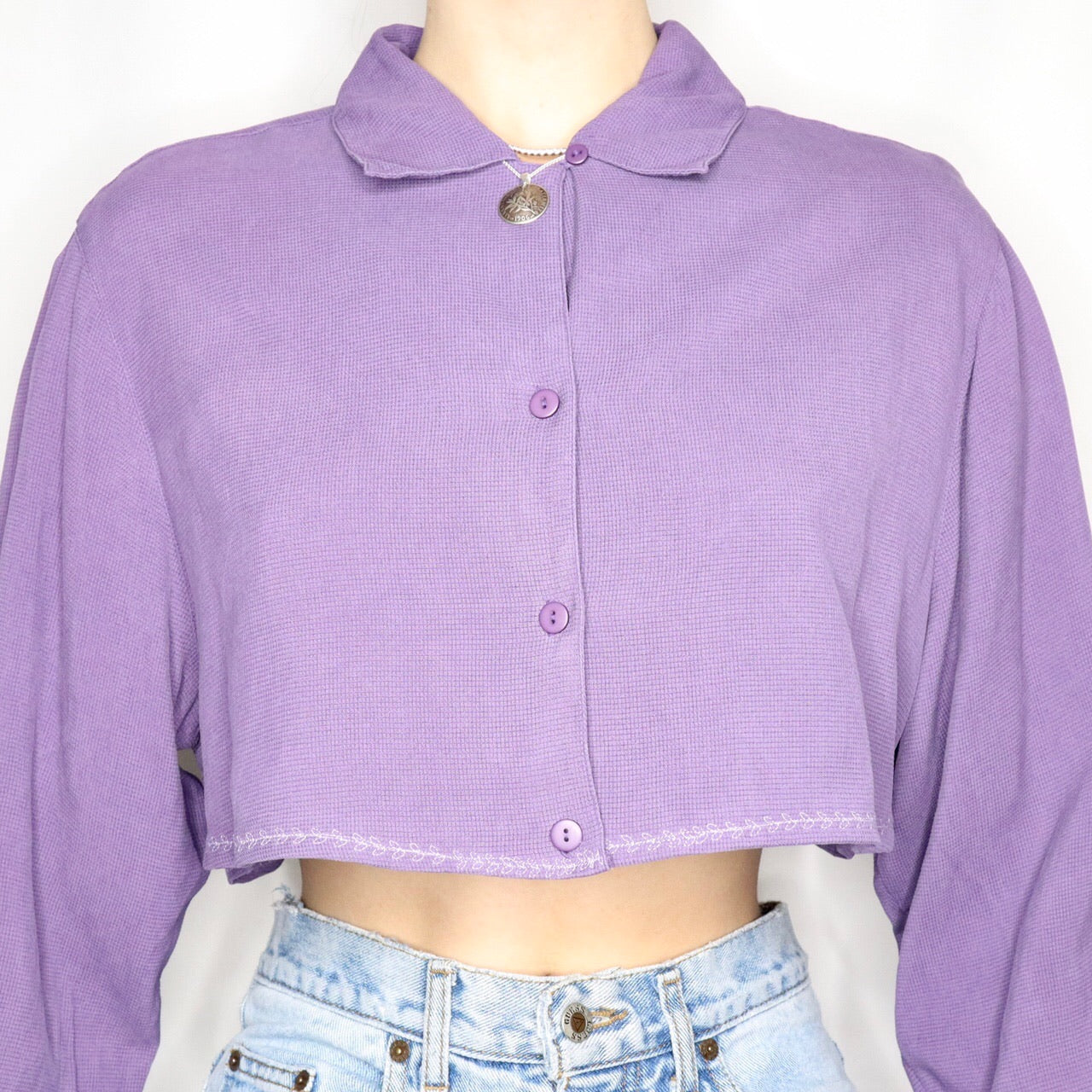 Vintage 80s Purple Silk Cropped Blouse