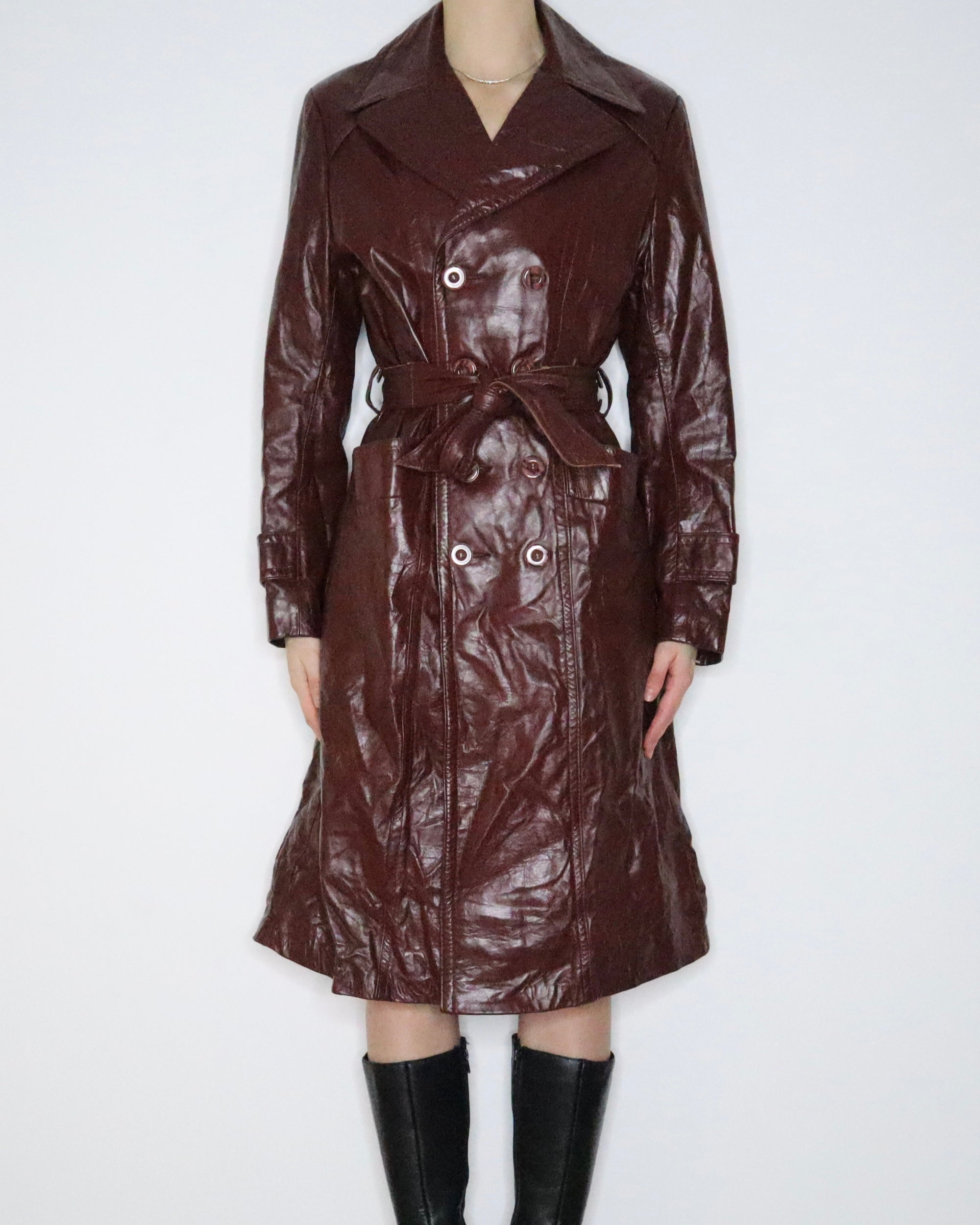 Burgundy Leather Trench Coat (M-L) 