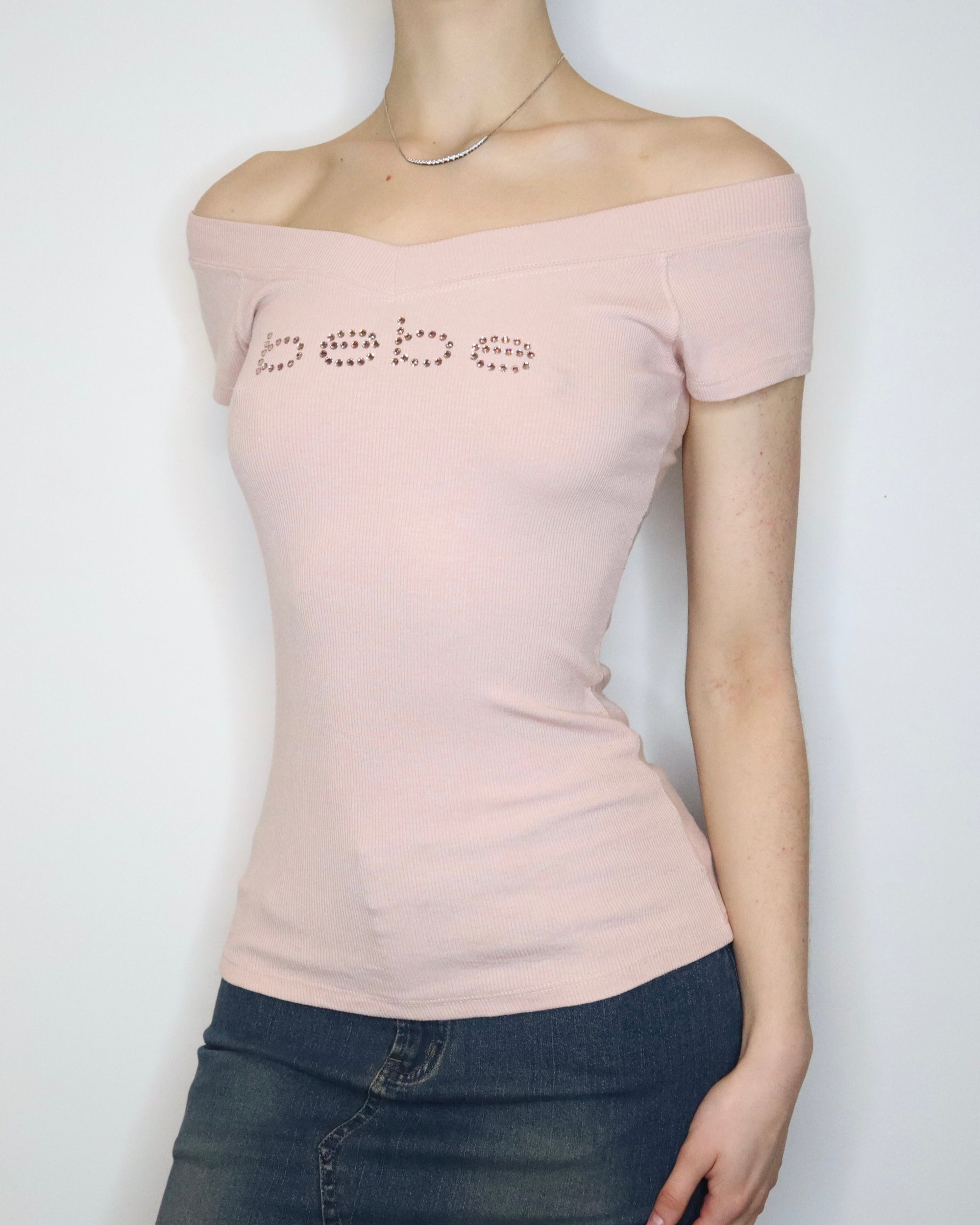 Bebe Light Pink Diamanté Top (S-M) 