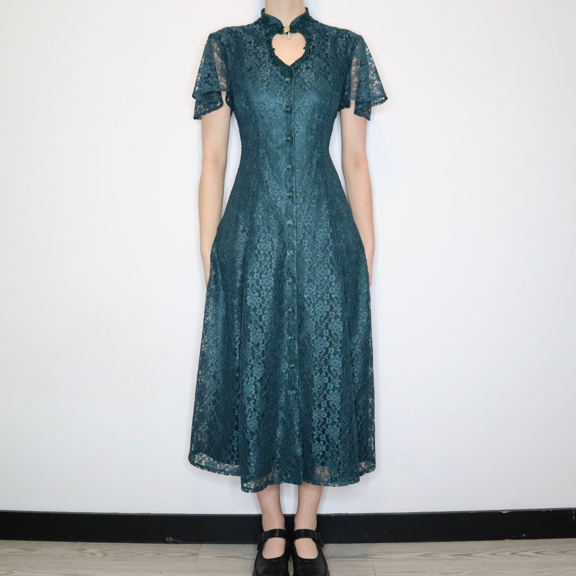 Evergreen Lace Button-Up Dress