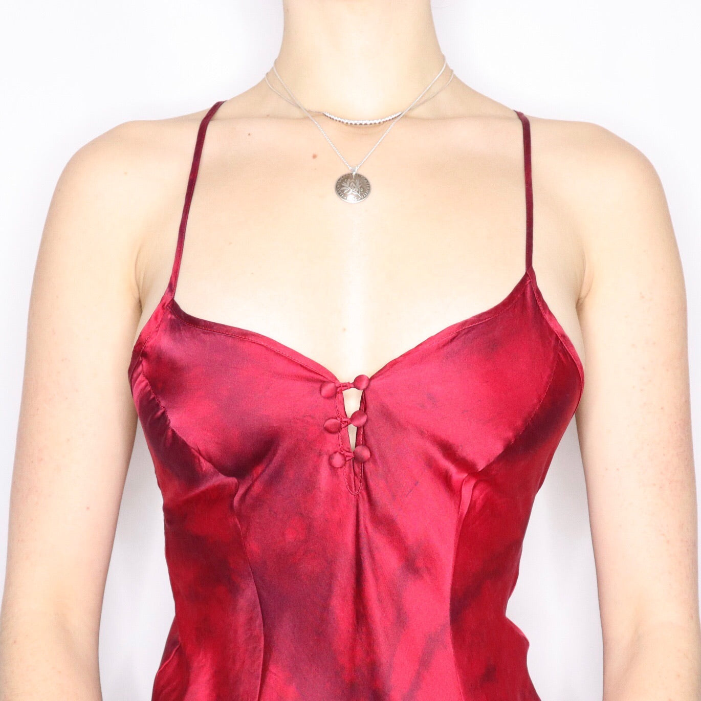 Vintage 90s Victoria's Secret Gold Label Silk Dark Red Tie Dye Slip Dress