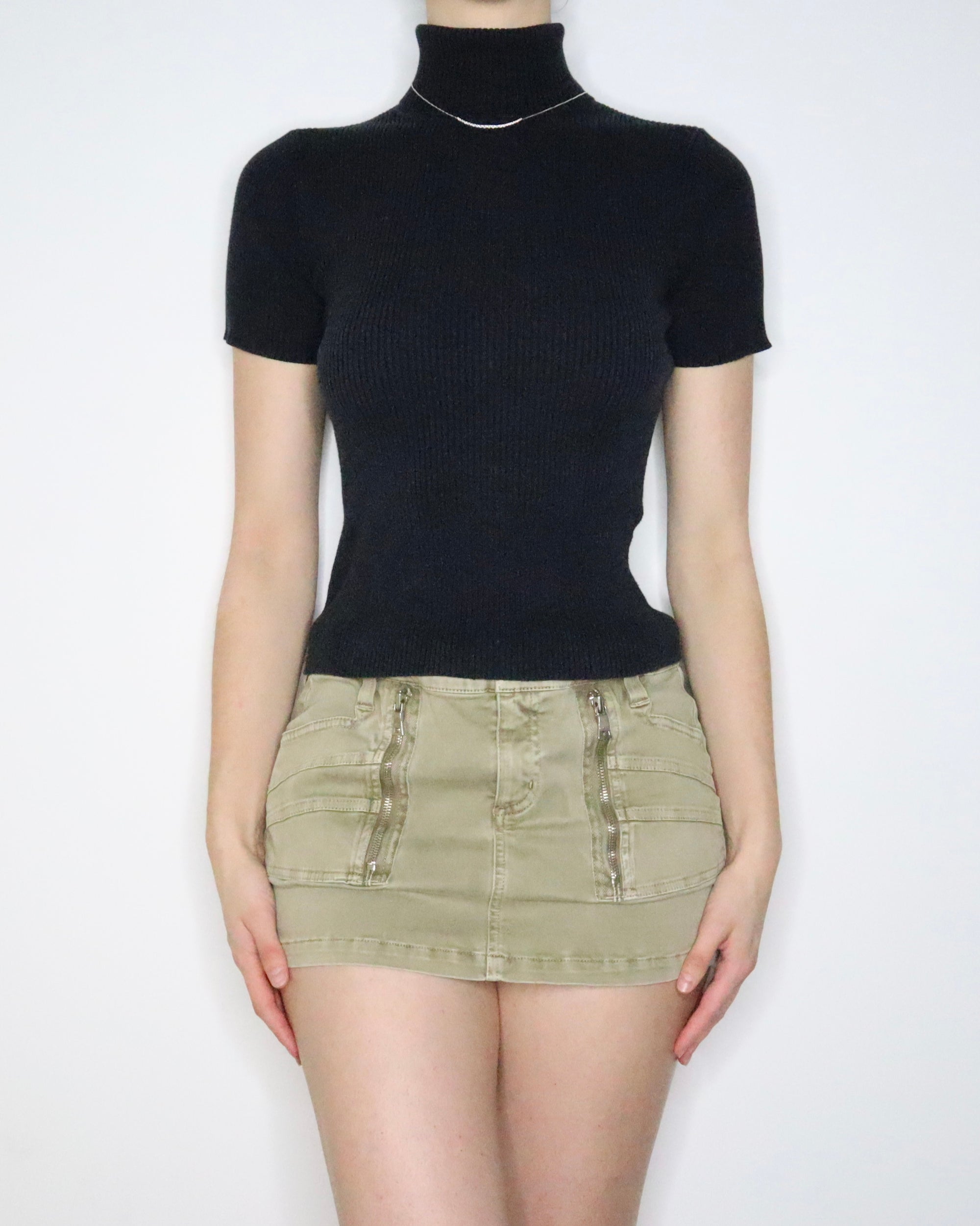 Black Short Sleeve Turtleneck (S-M) 