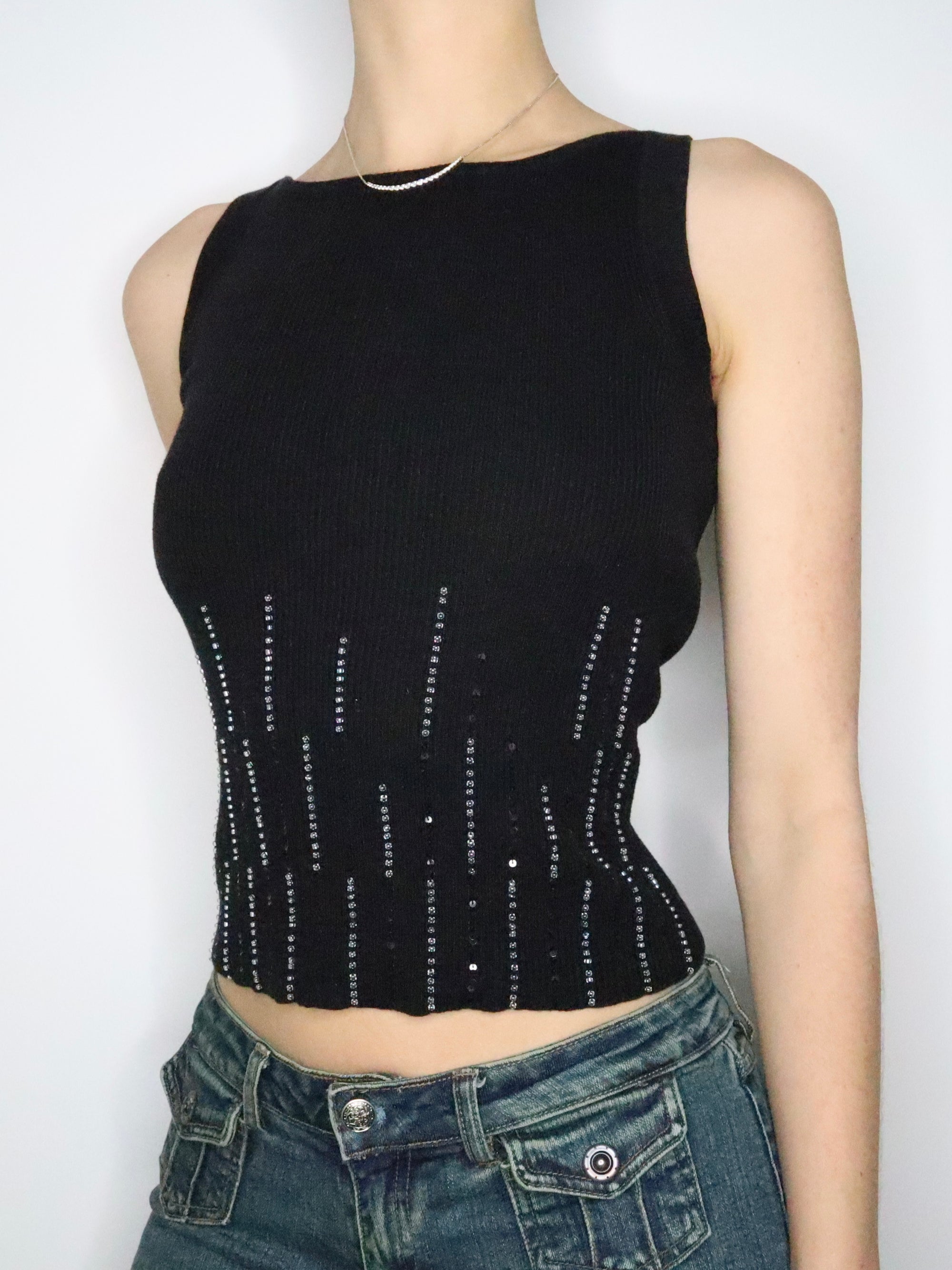 Black Beaded Tank Top (Small) 