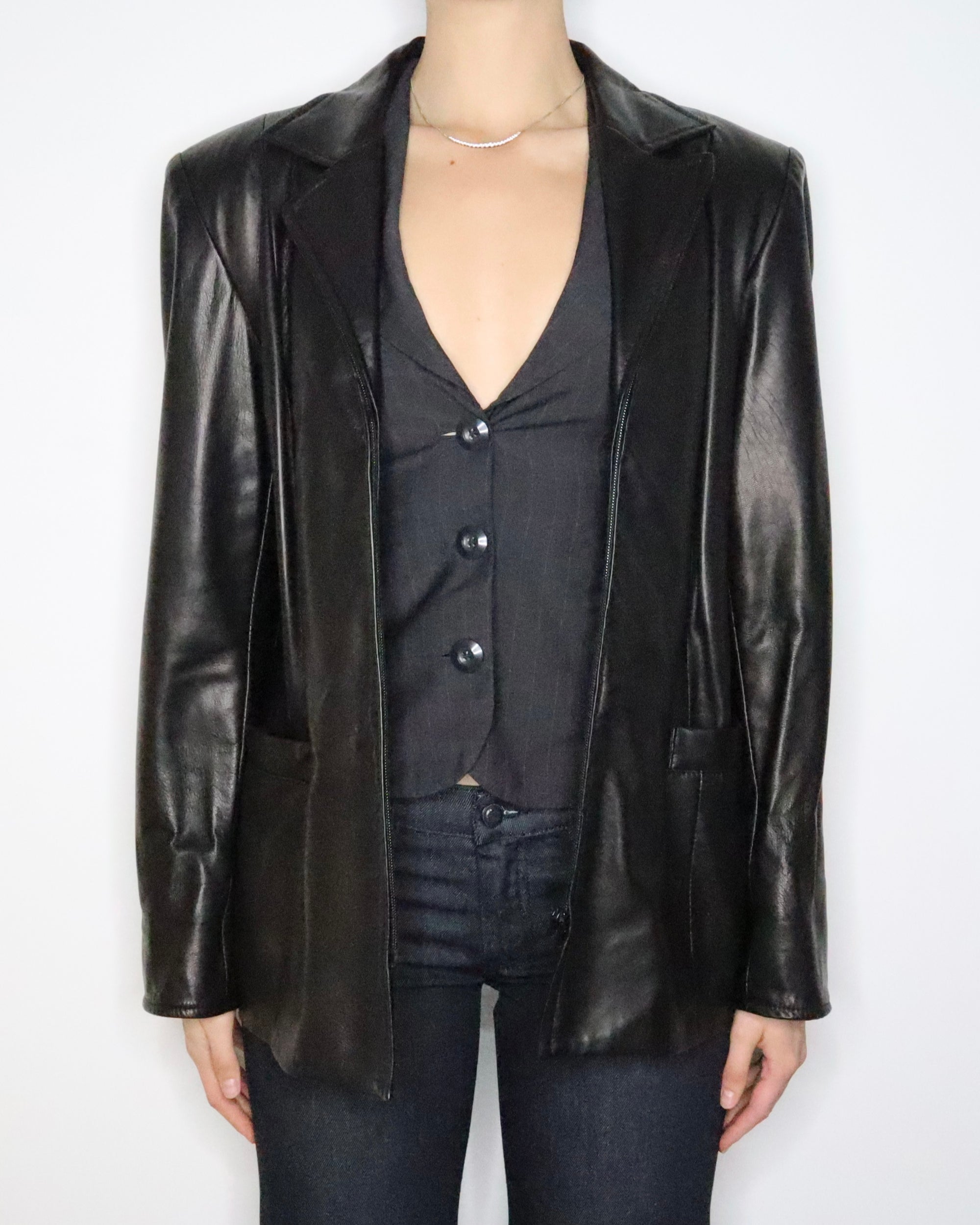 Black Leather Zip Up Jacket (Large) 