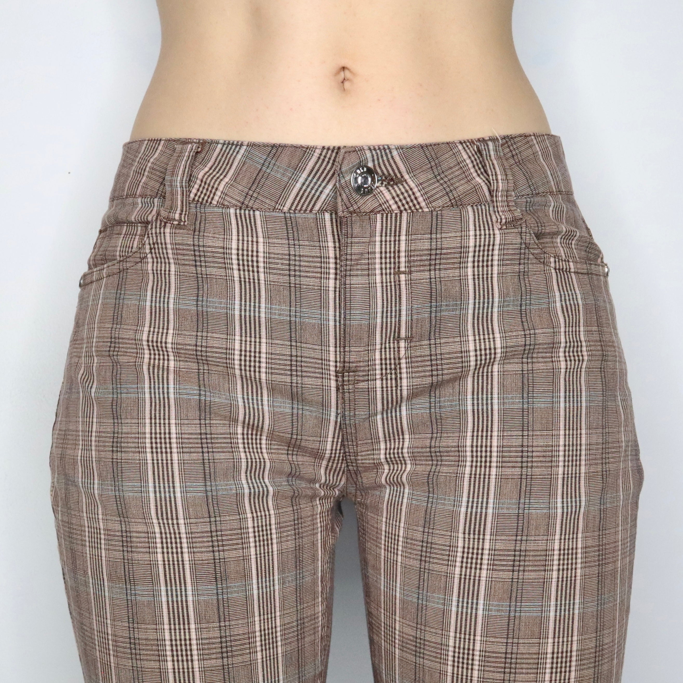 Mens Fixed Waist Slim Flare Flanneled Tapestry Popper Pants - Brown