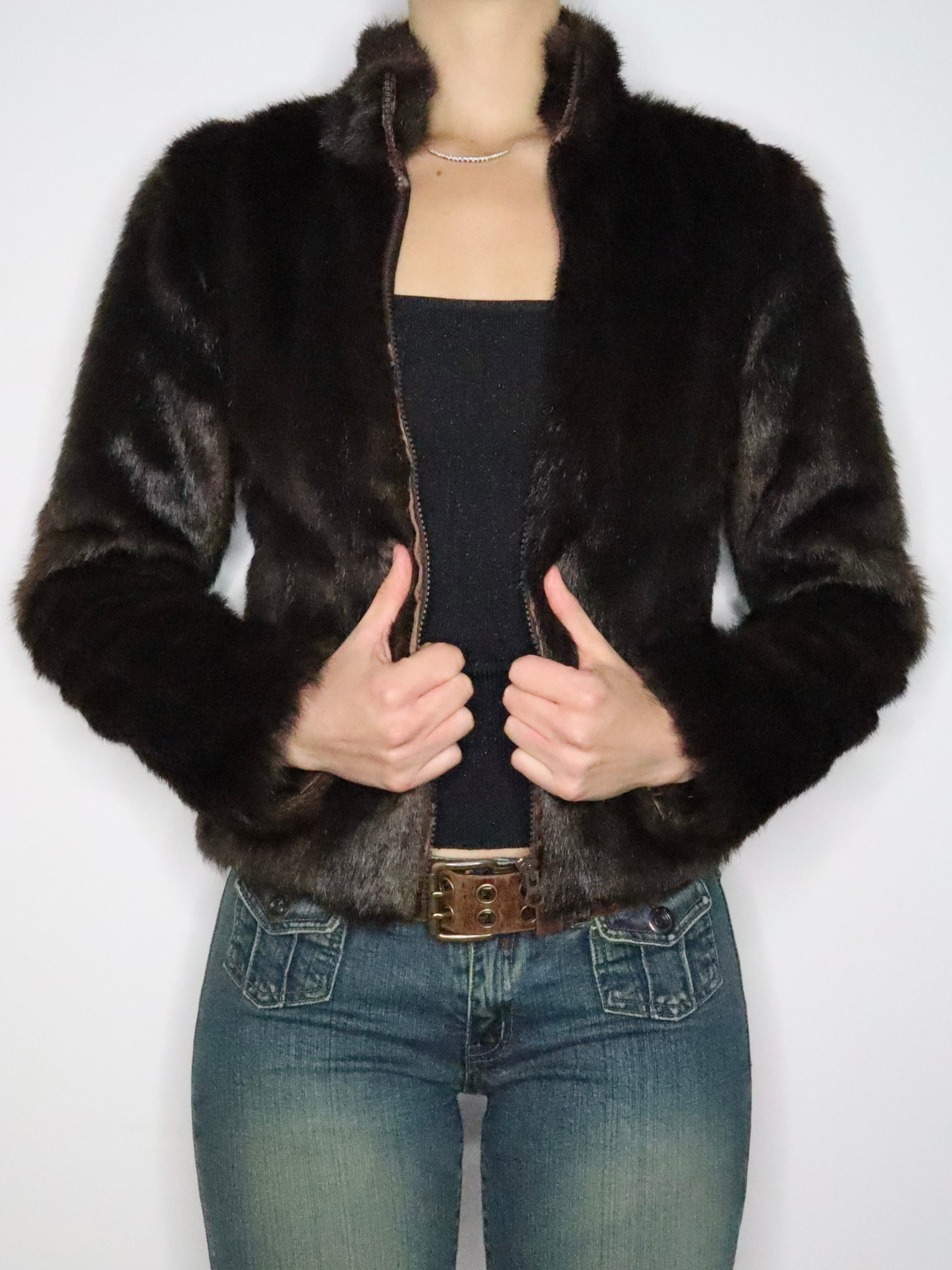 Brown Faux Fur Coat (XS) 