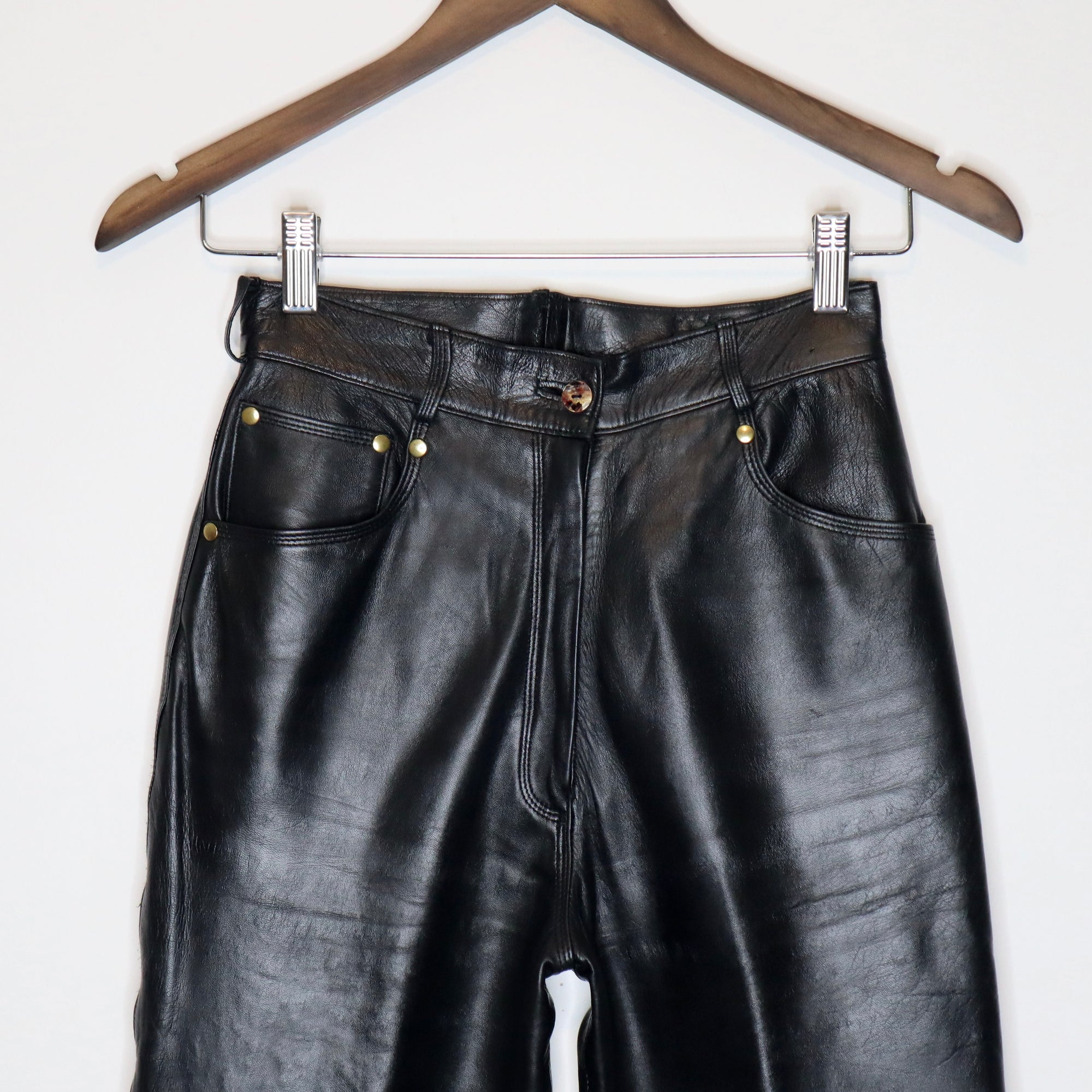 Designer Black Leather Pants (Small)