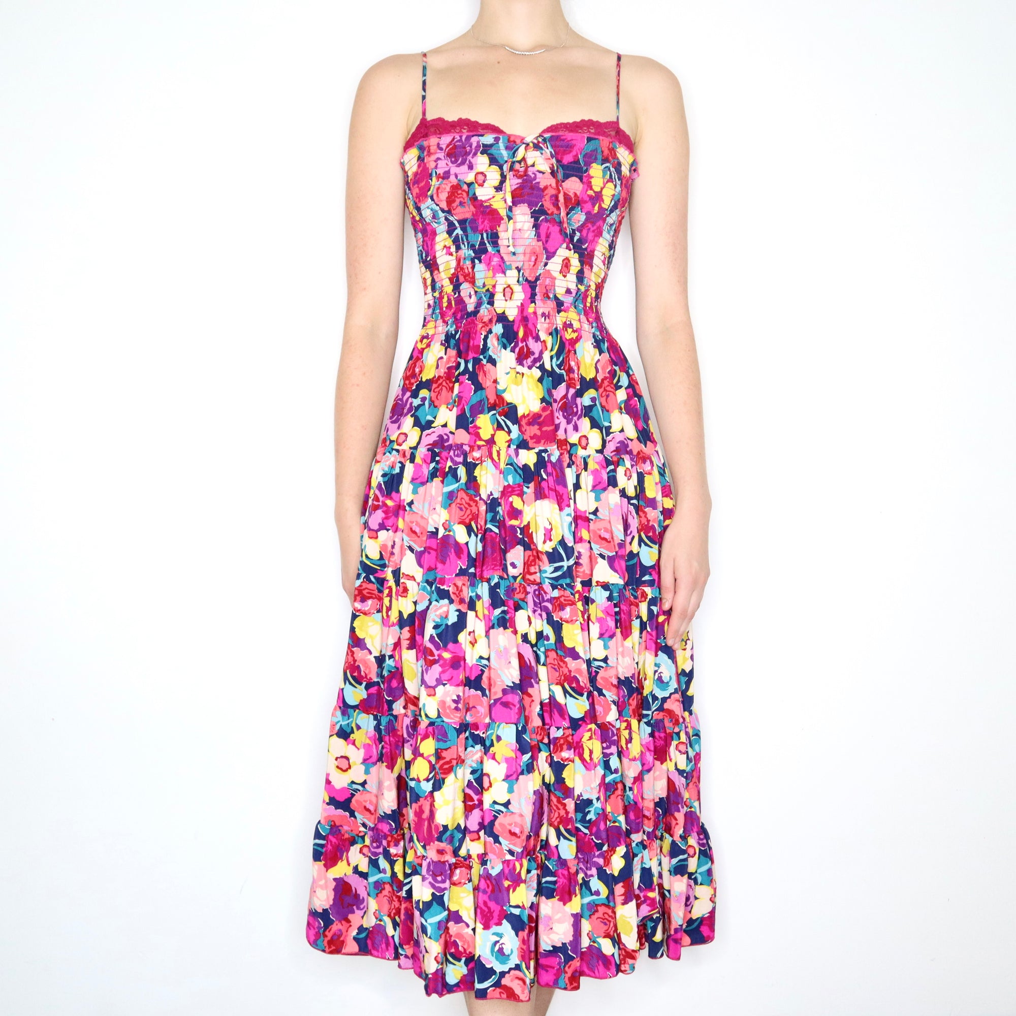 Colorful Floral Silk Dress