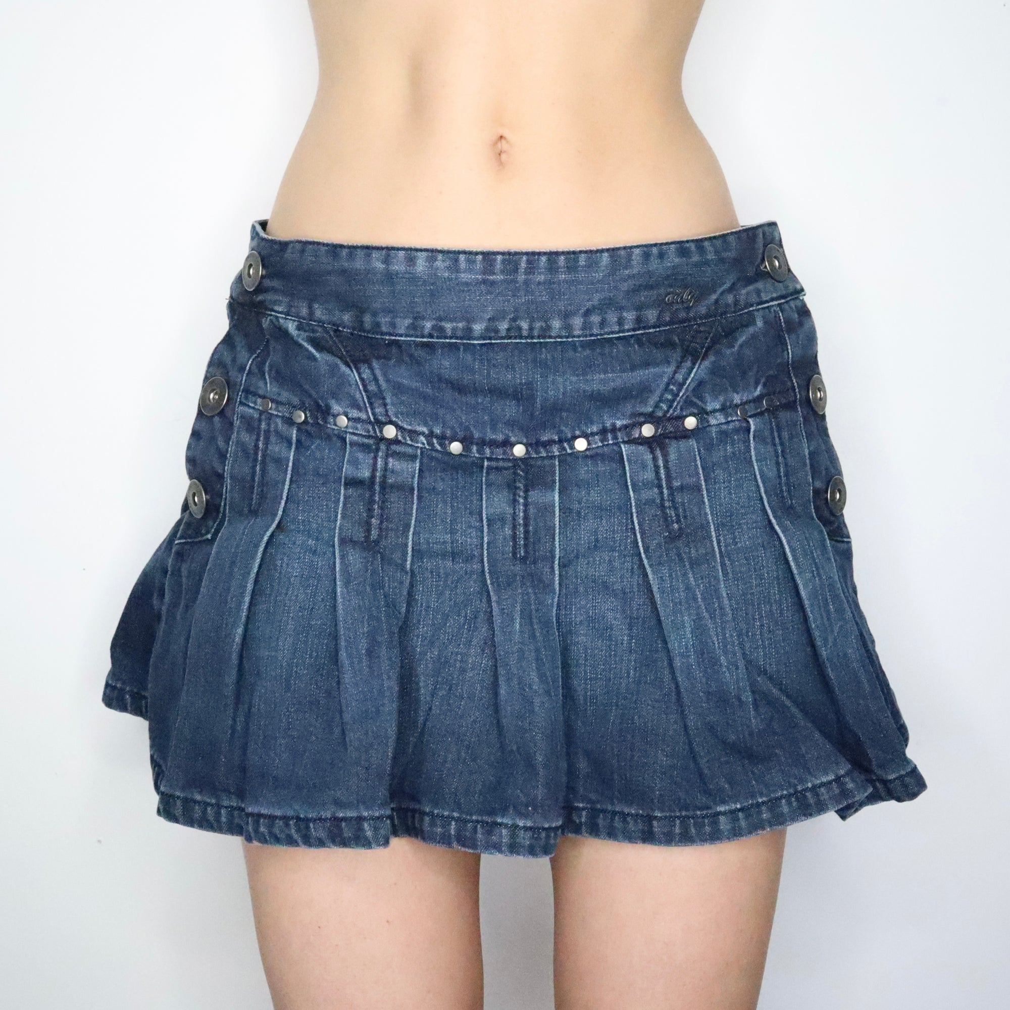 Pleated Denim Mini Skirt 
