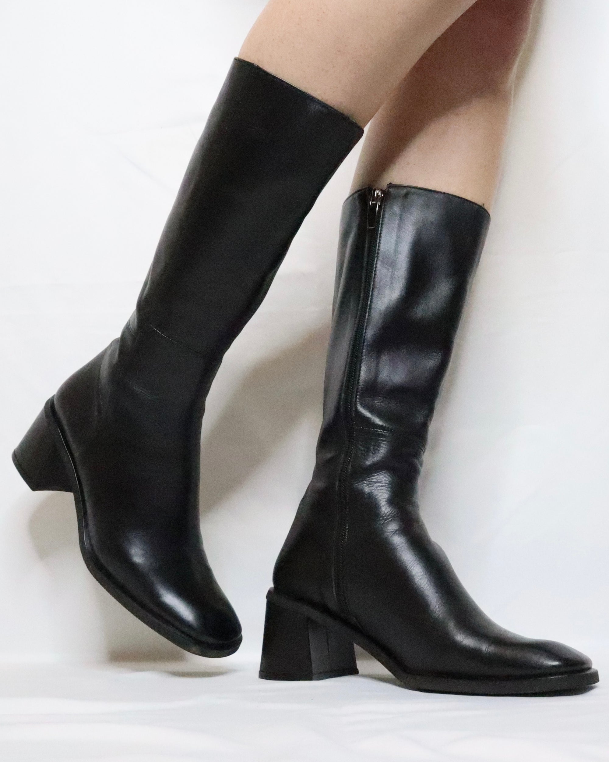 Black Leather Knee High Boots (6.5 US) 