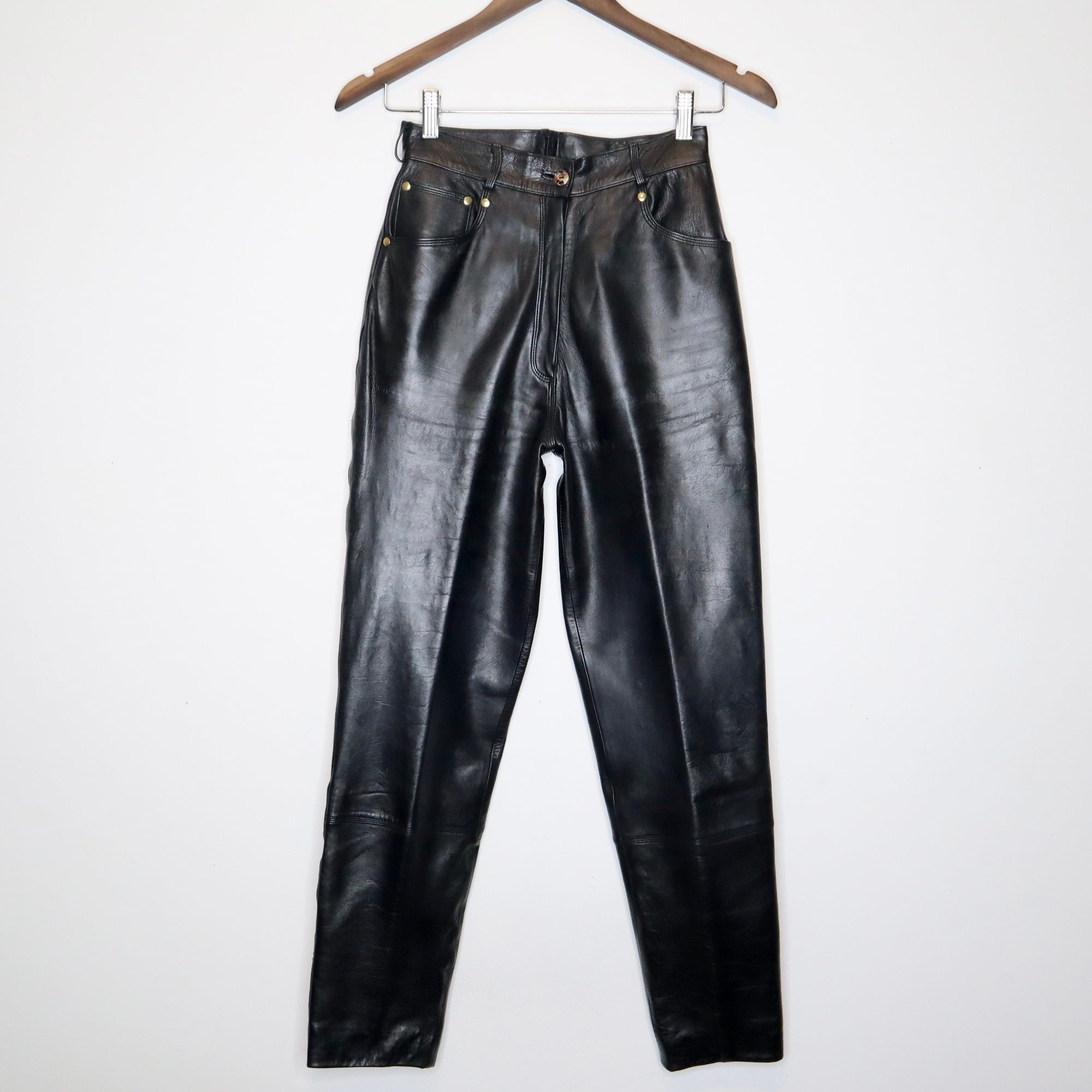 Designer Black Leather Pants (Small)