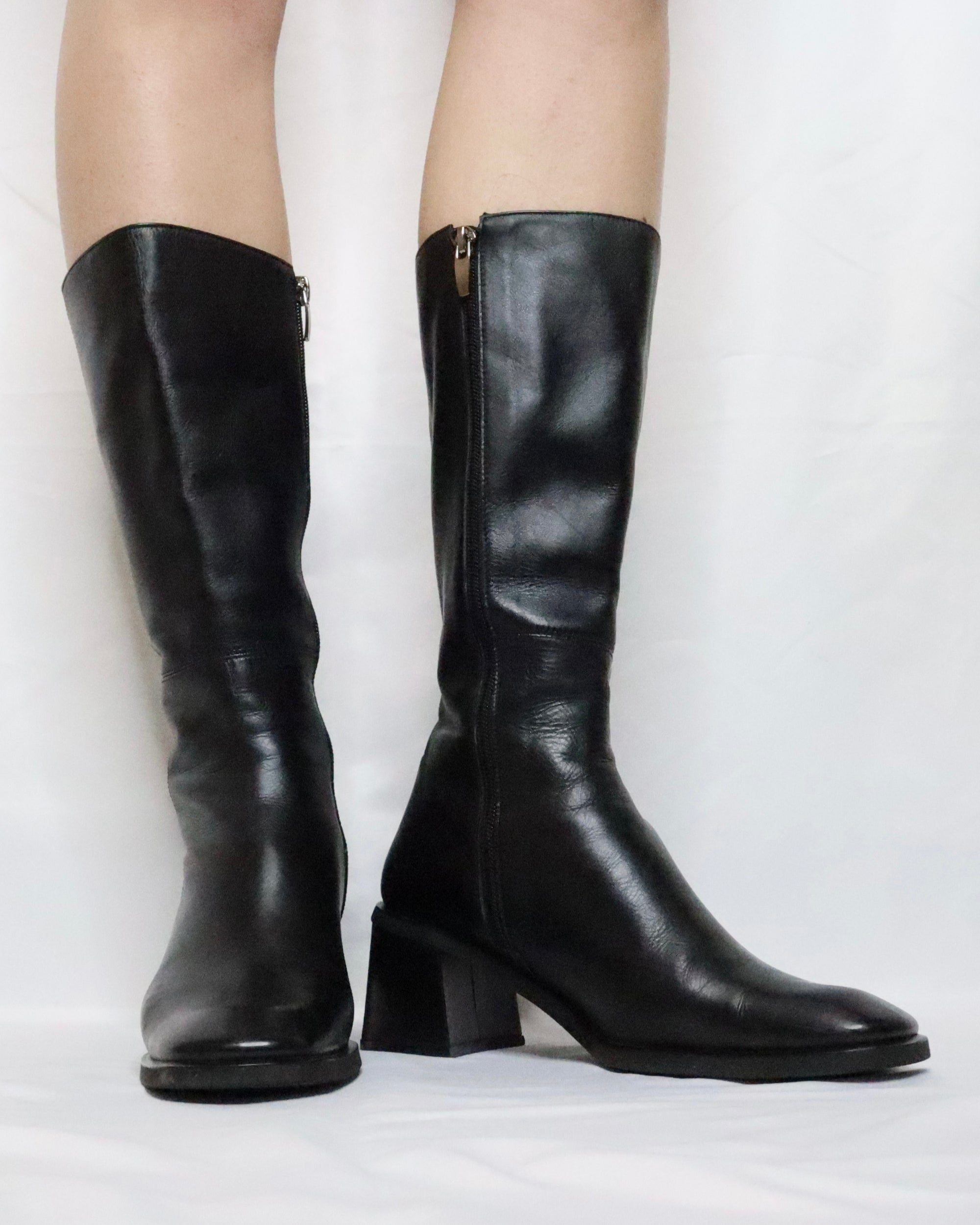 Black Leather Knee High Boots (6.5 US) 