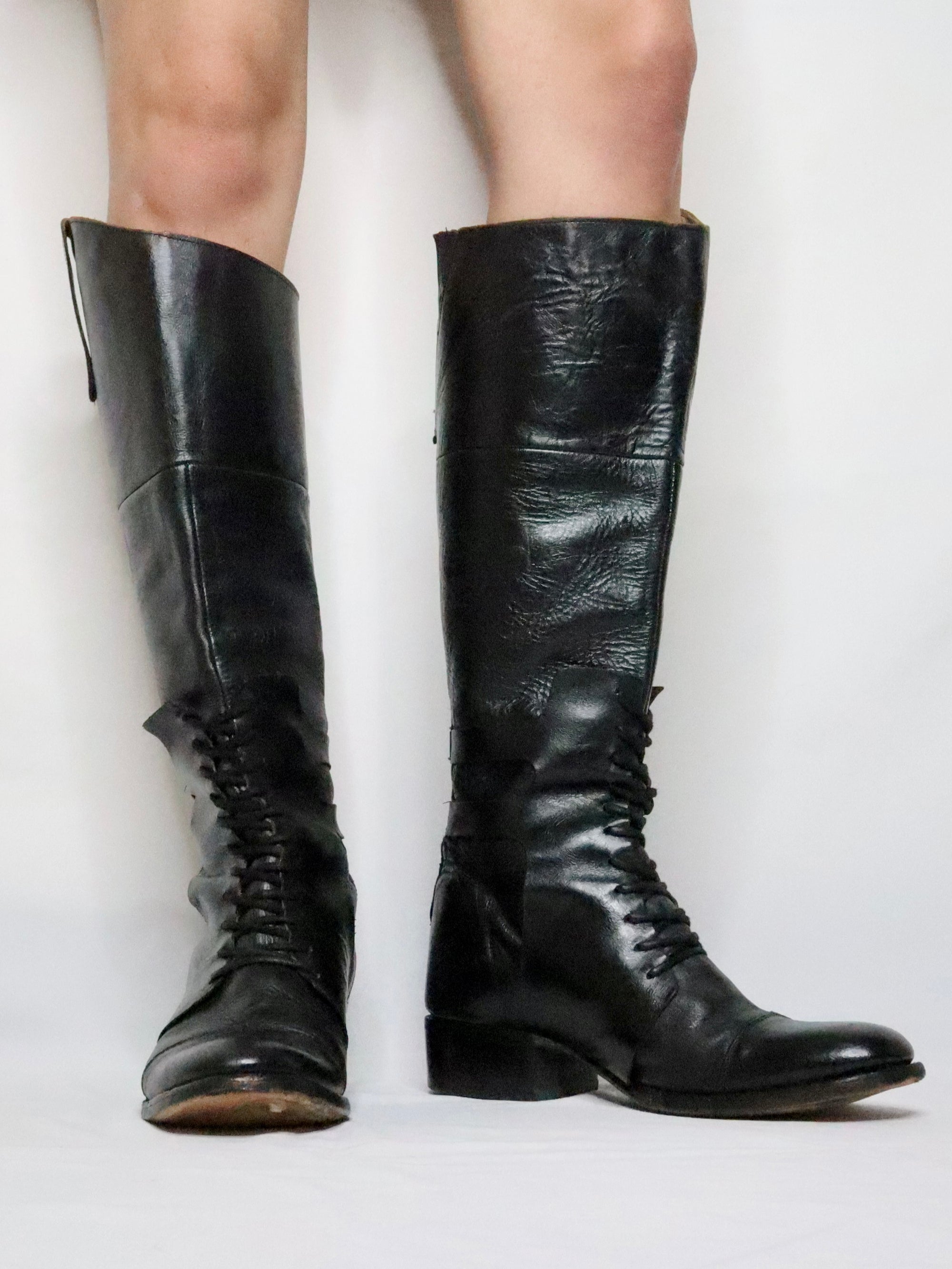 Tall Black Leather Riding Boots (8.5-9 US)