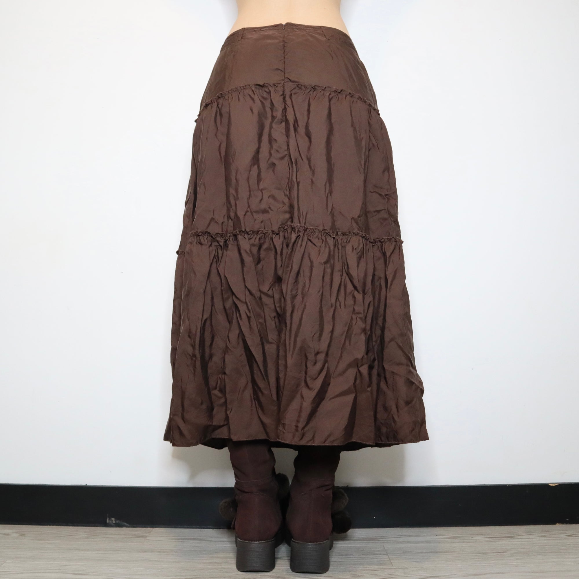 Brown Silk Maxi Skirt 