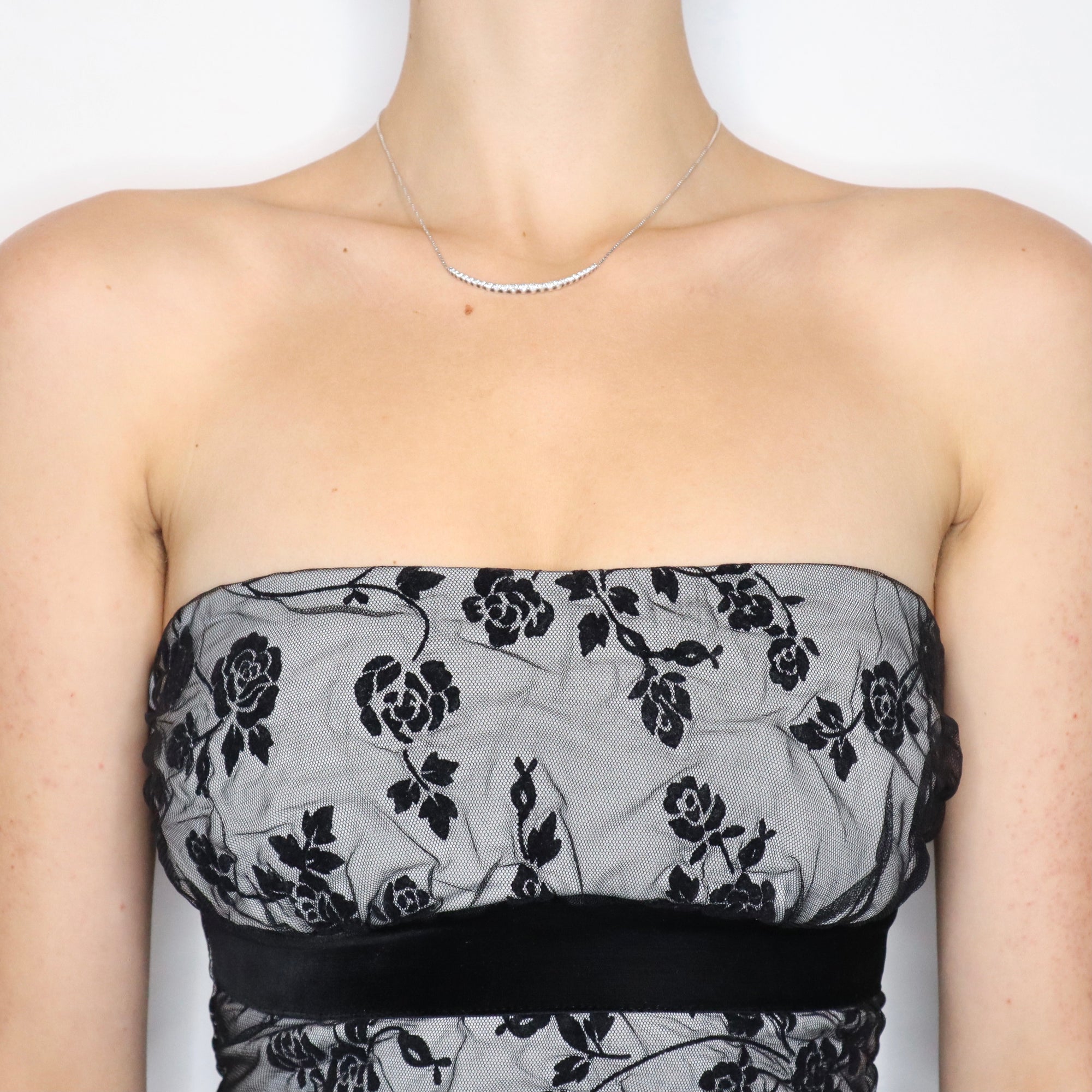 Vintage Early 2000s Black Rose Strapless Top