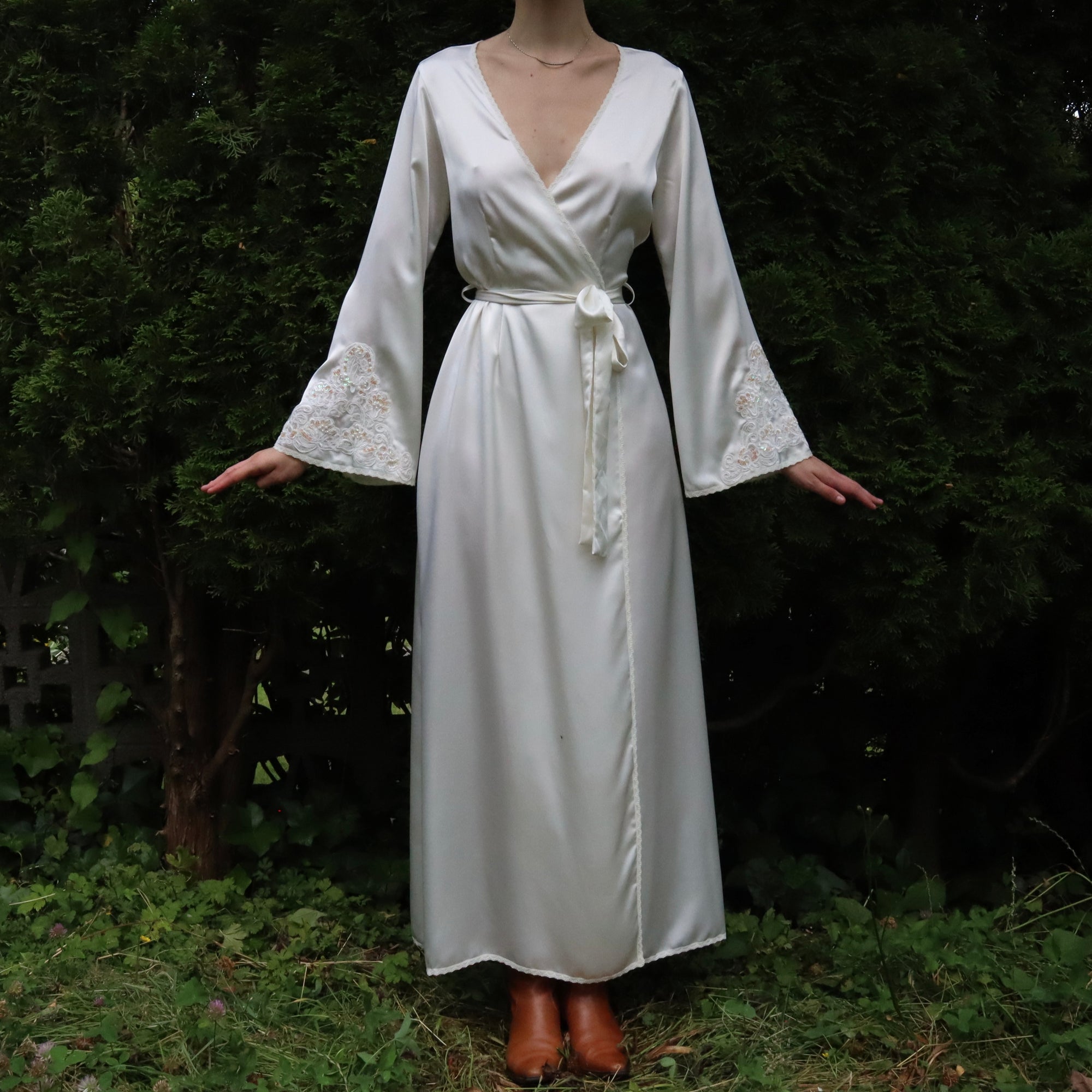 Leather Robe White White Satin Robe - Imber Vintage
