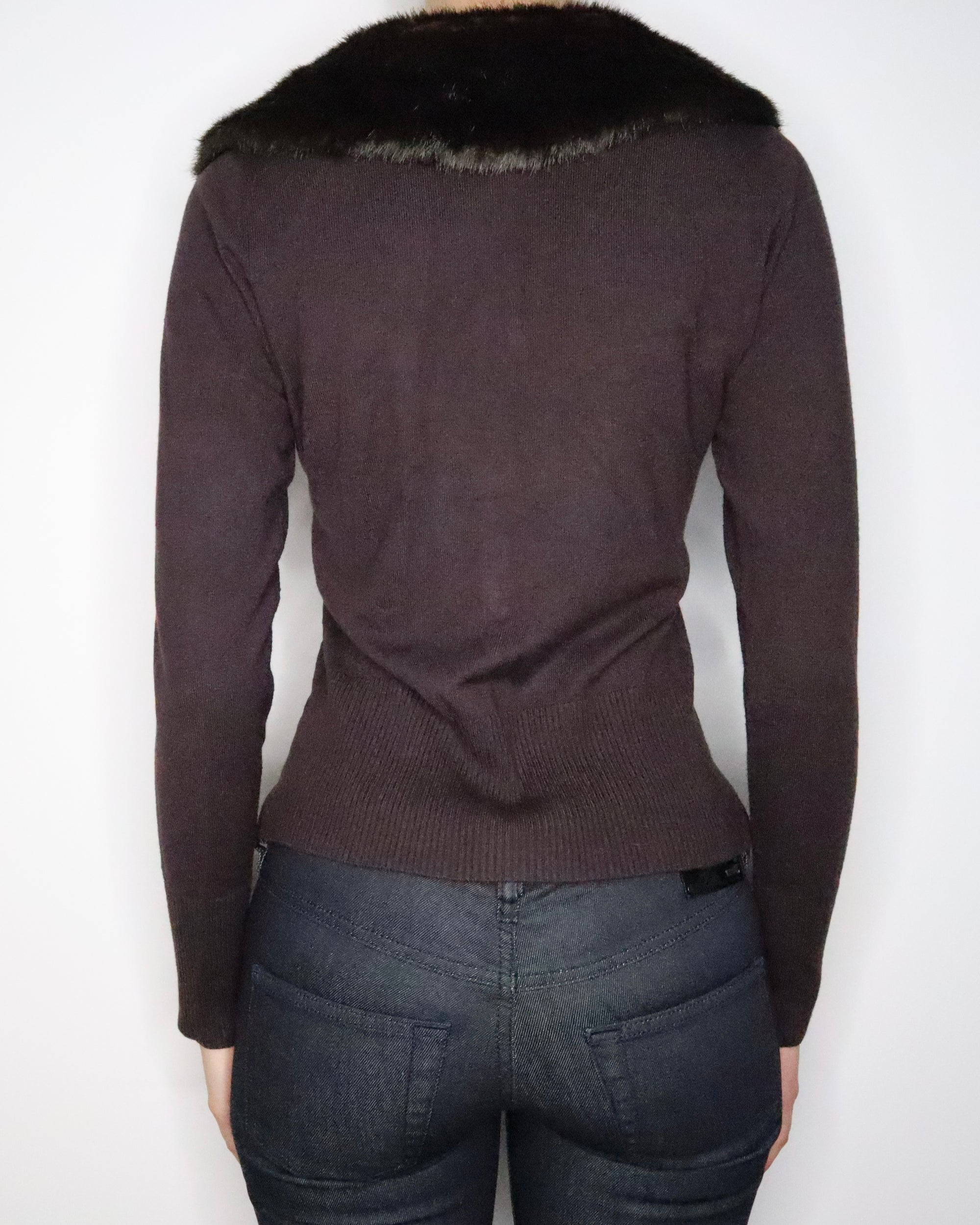 Brown Fur Collar Cardigan (Medium) 