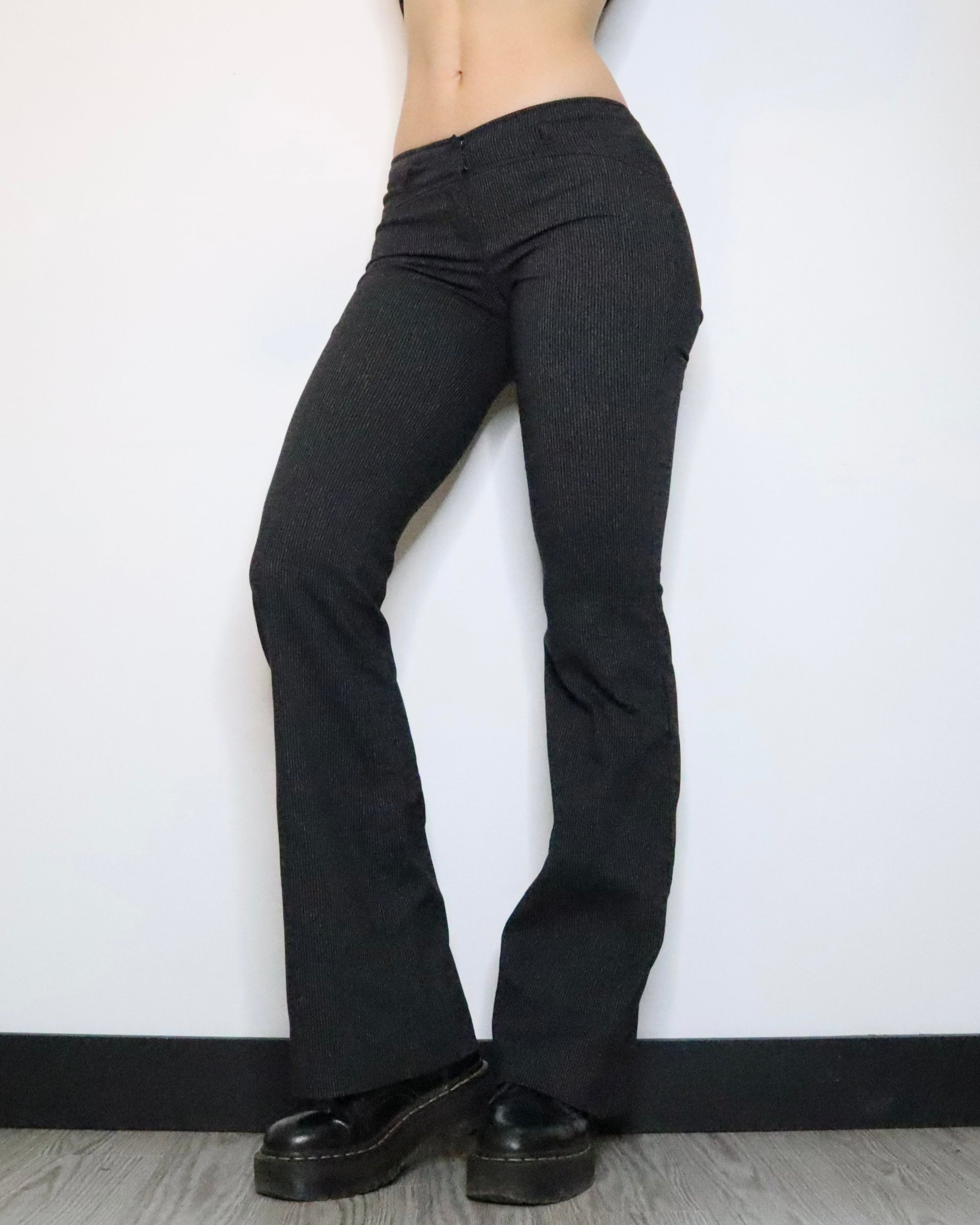 Black Pinstripe Flare Pants (XS-S) 