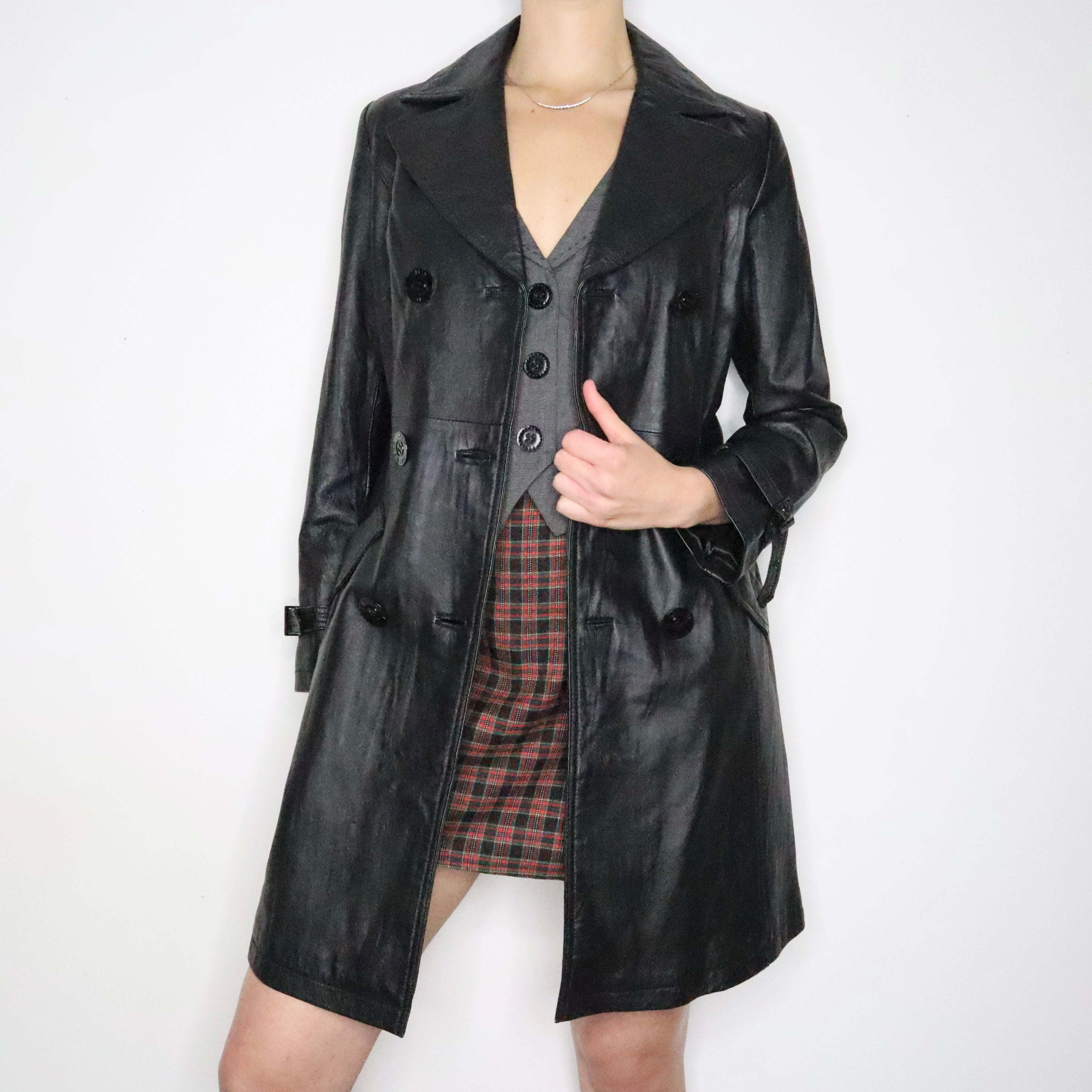 Black Leather Trench Coat (S-M)