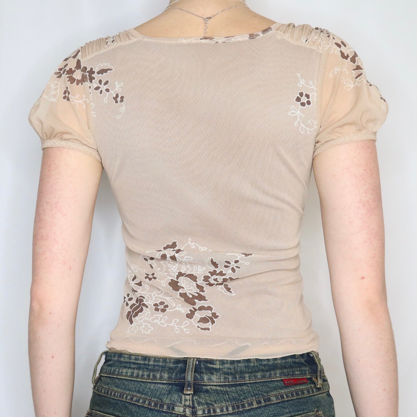 French Vintage Y2K Light Brown Layered Mesh Blouse