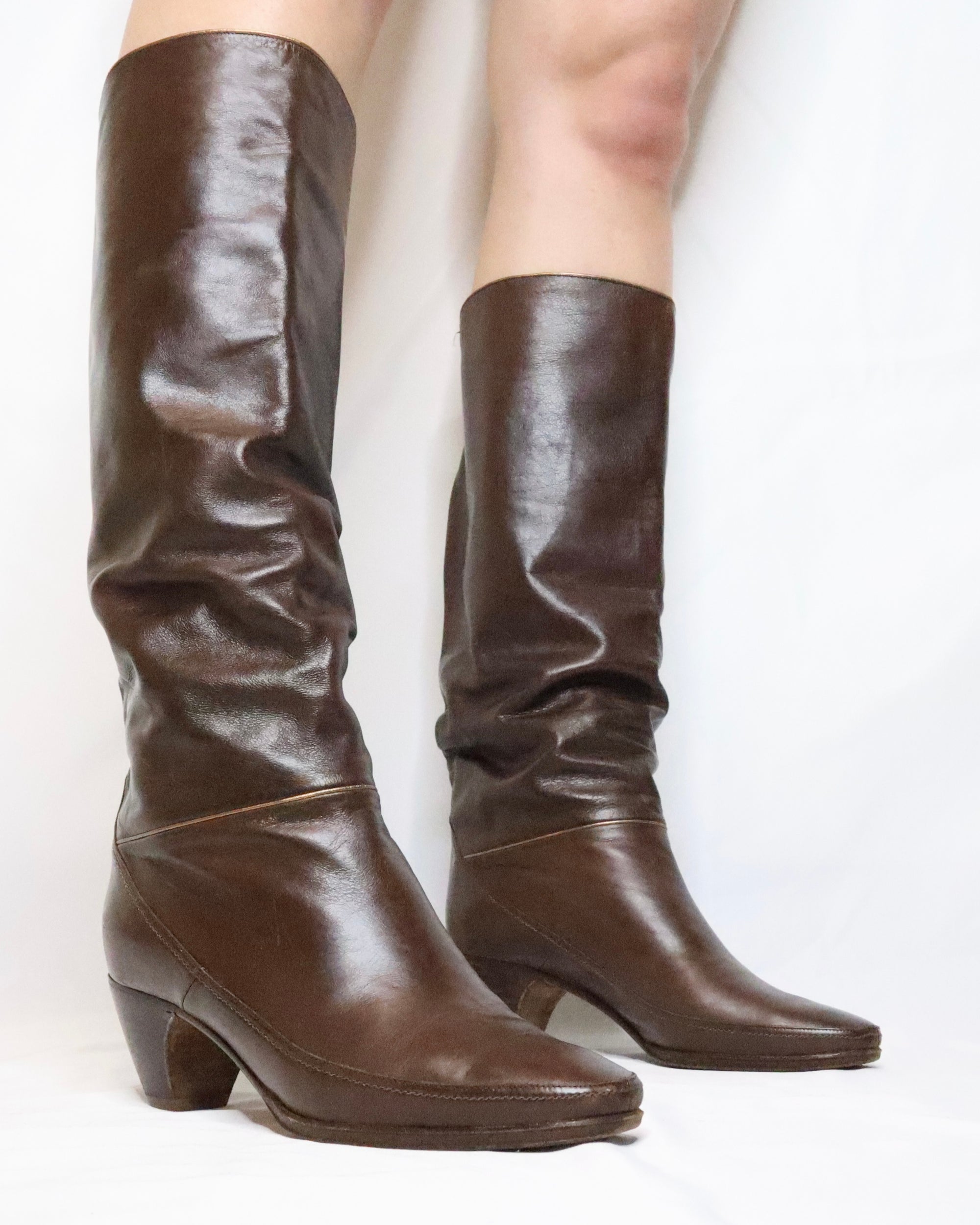 Slouchy Leather Riding Boots (6 US/36.5 EU)