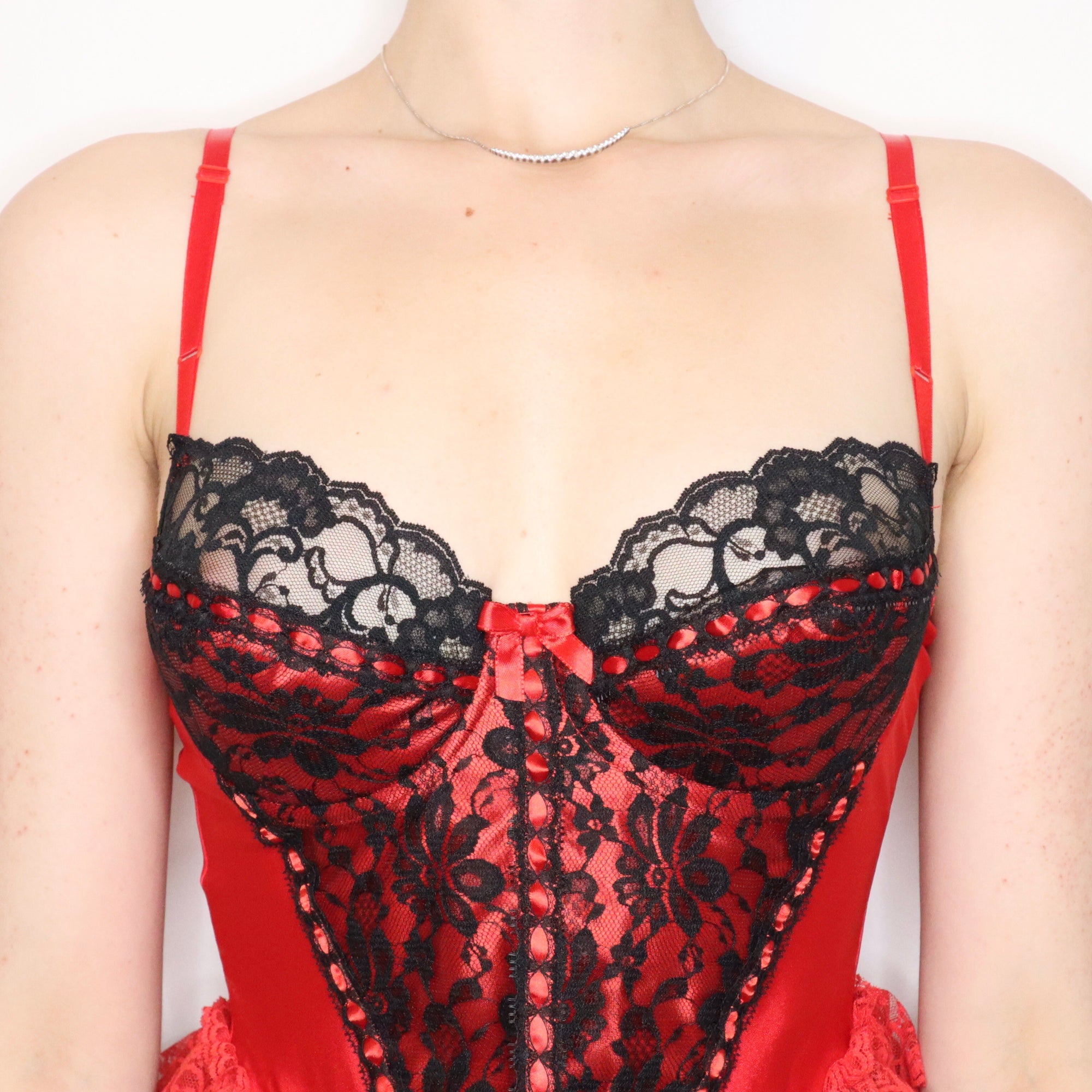 Vintage 80s Gothic Red and Black Lace Corset