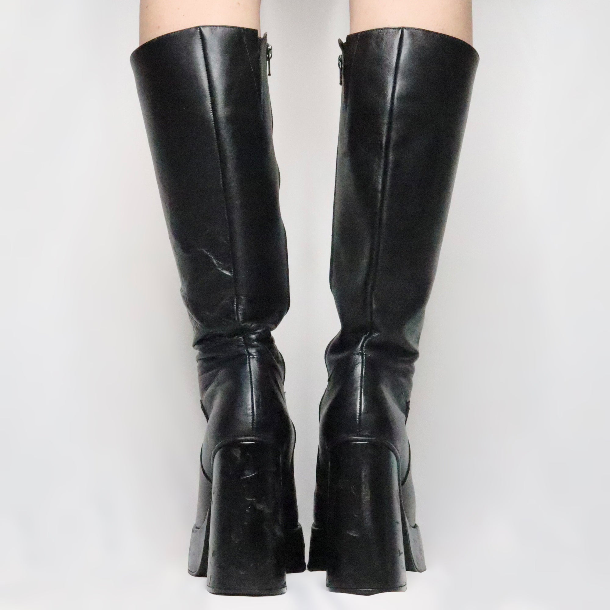 Black Leather Platform Boots (8.5 US/39 EU)