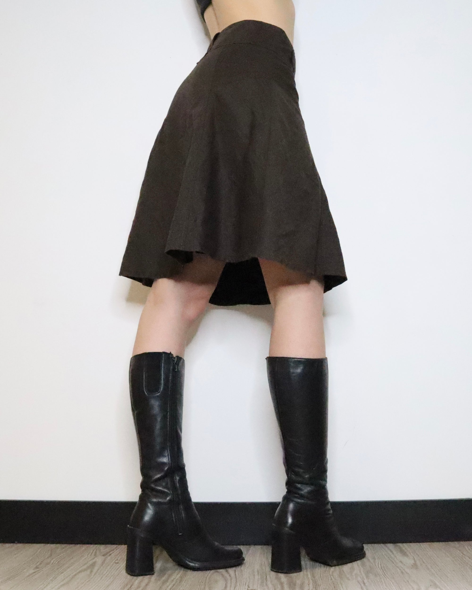 Dark Green Linen Midi Skirt (Small)
