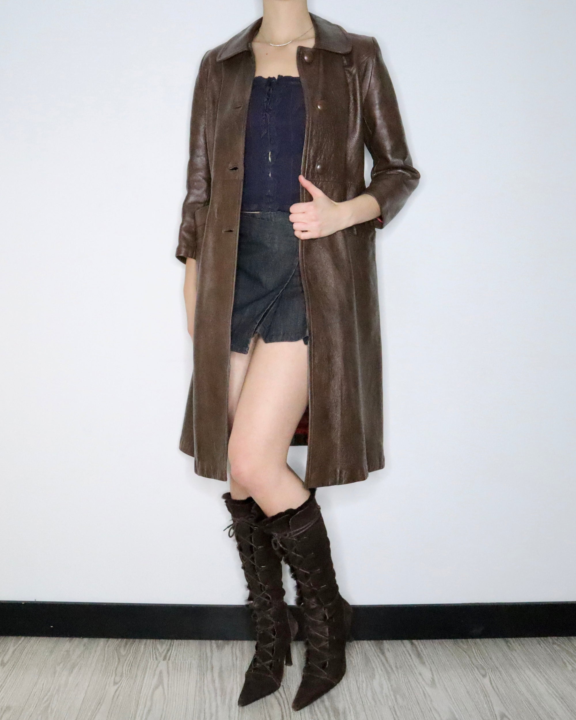 Long Brown Leather Jacket (Small) 