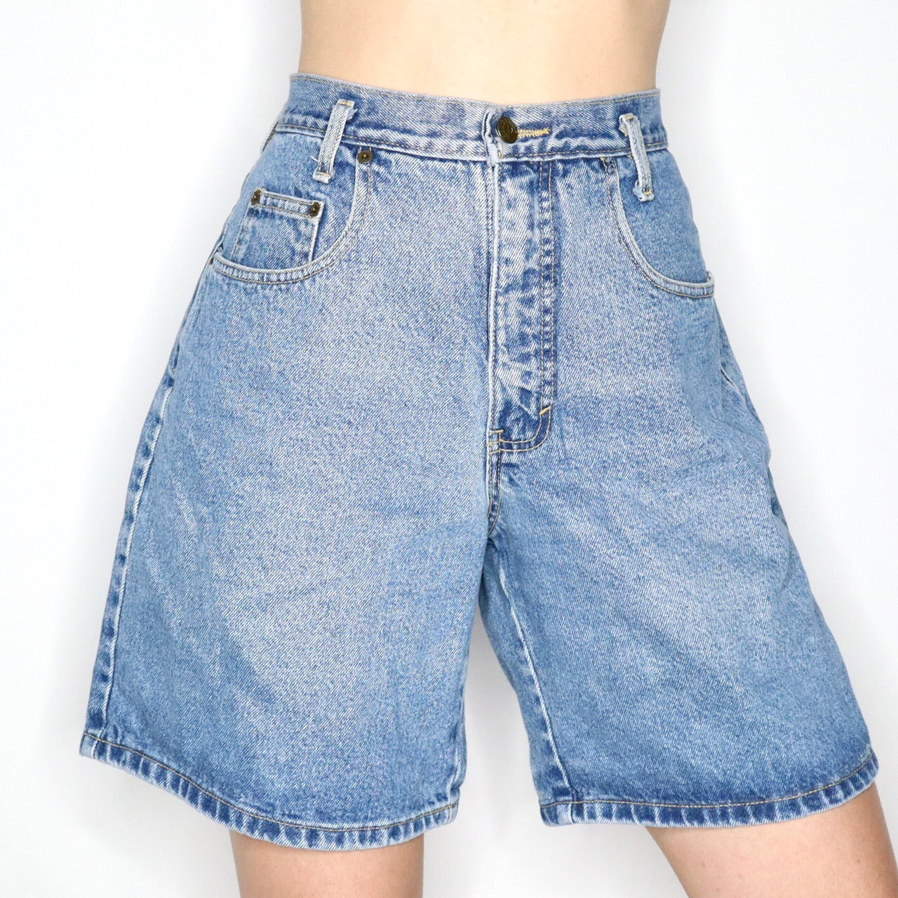 Vintage 80s Guess High Waisted Long Blue Denim Shorts