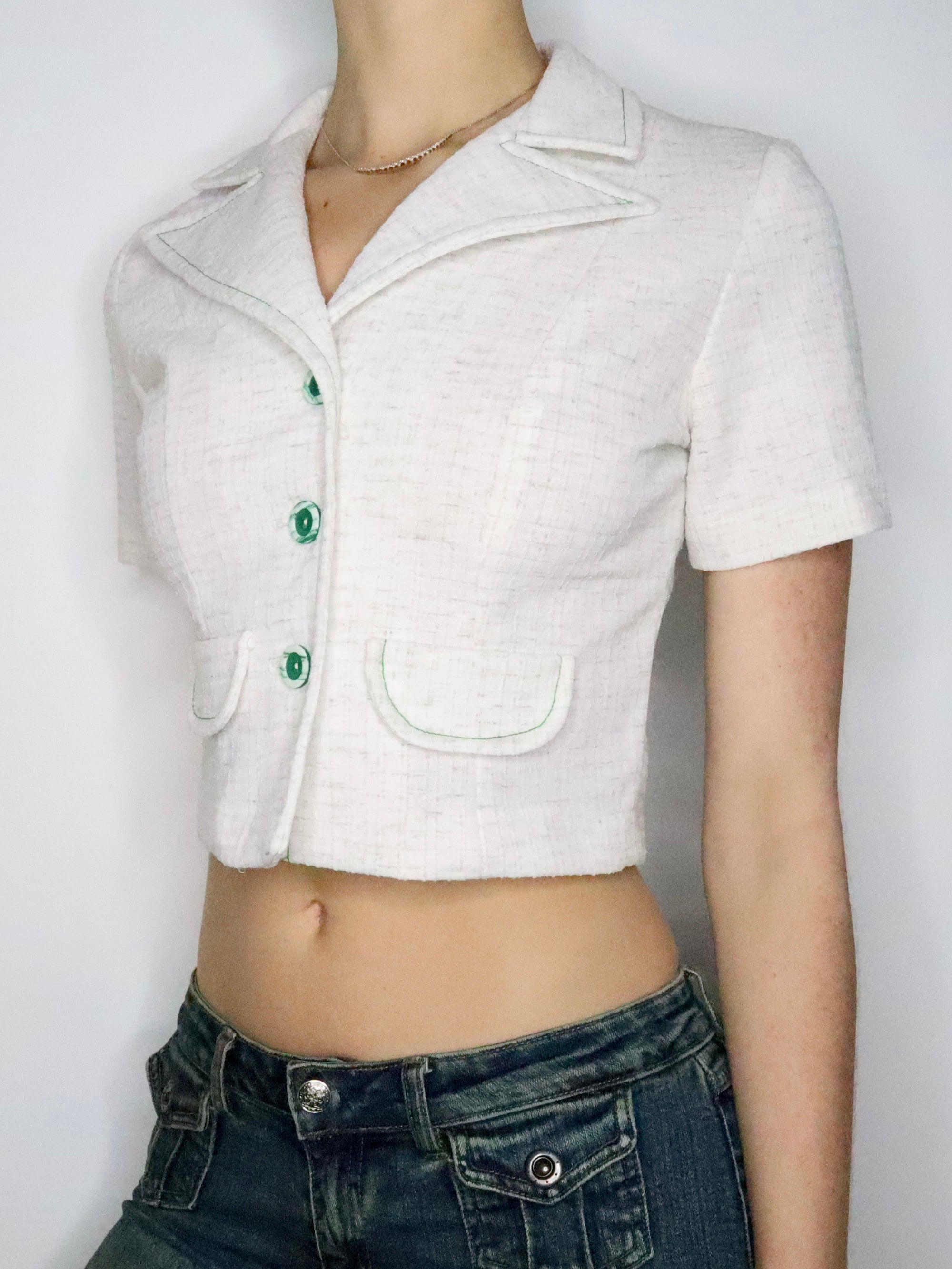 Cropped Off White Blouse (XS-S) 