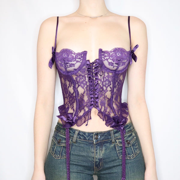 Buy Victoria's Secret Lilac Chiffon Purple Lace Unlined Corset Bra Top from  Next Latvia