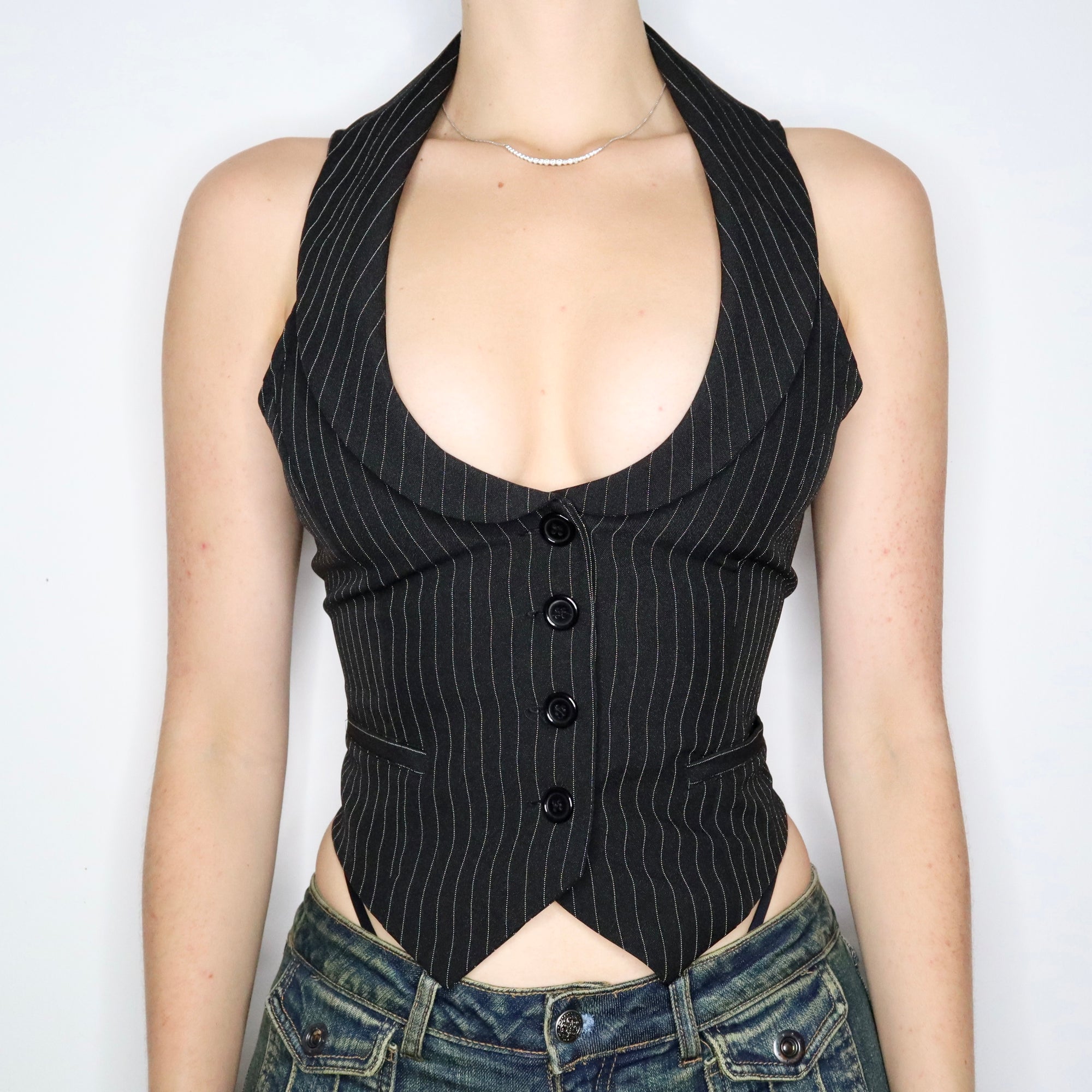 Vintage Early 2000s Black Pinstripe Vest