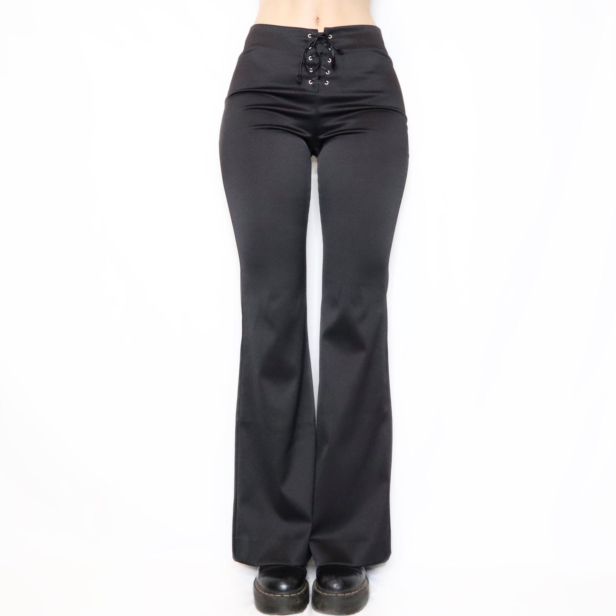 Vintage Y2K Black Lace Up Flare Pants - Imber Vintage