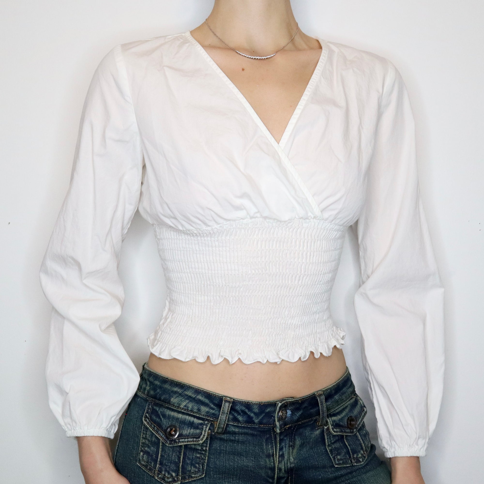 White Puff Sleeve Blouse (S-M)