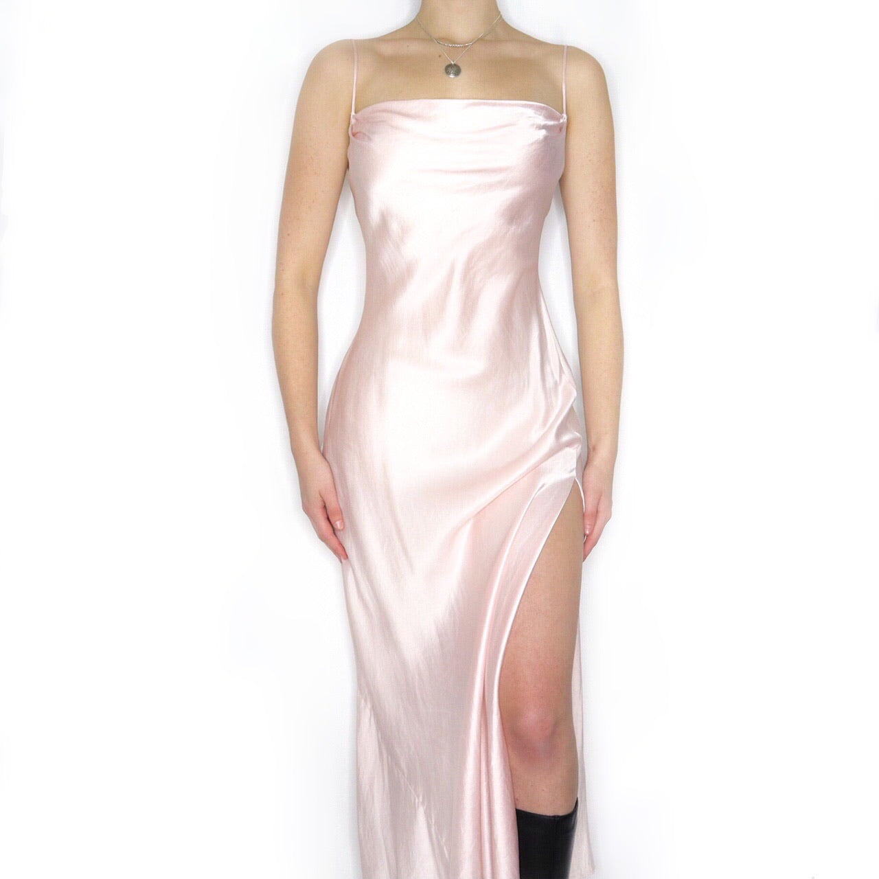 Vintage Late 90s Victoria's Secret Pastel Soft Pink Silk Cowl Neck Gown