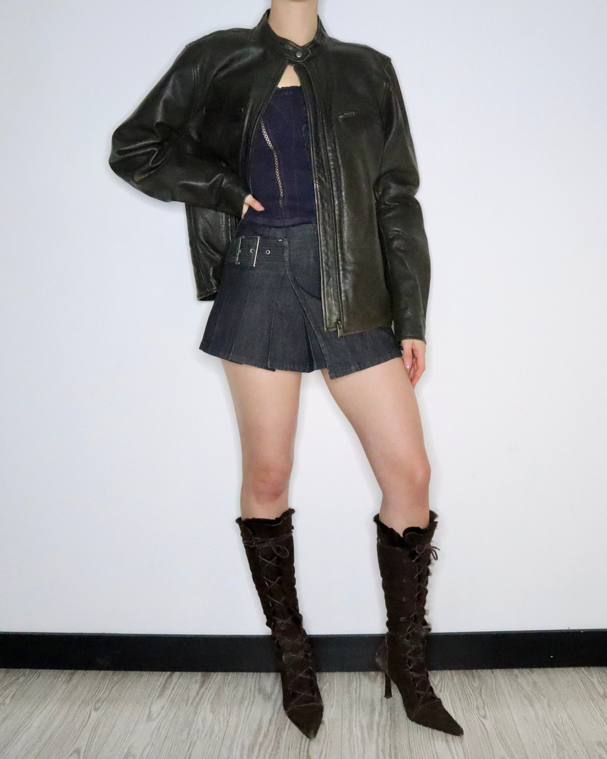 Dark Green Leather Motorcycle Jacket (L-XL) 
