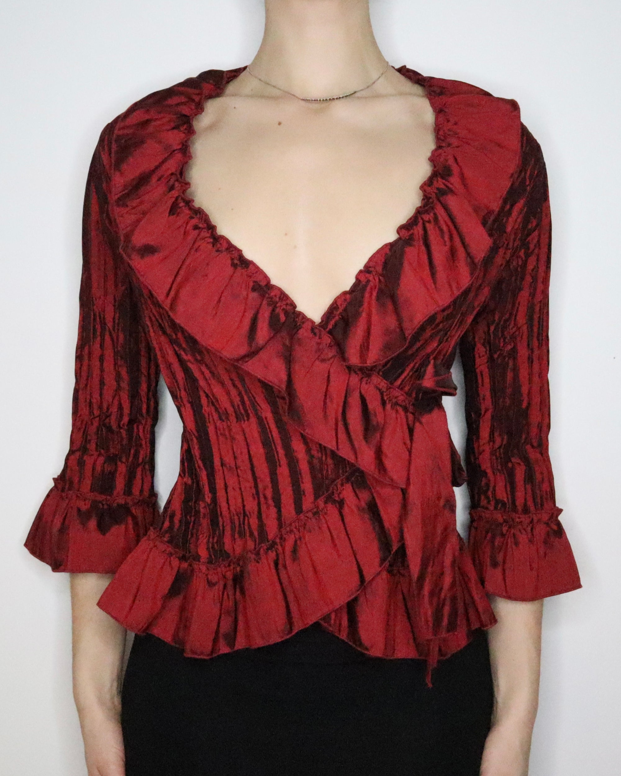 Dark Red Pleated Blouse (M-L) 