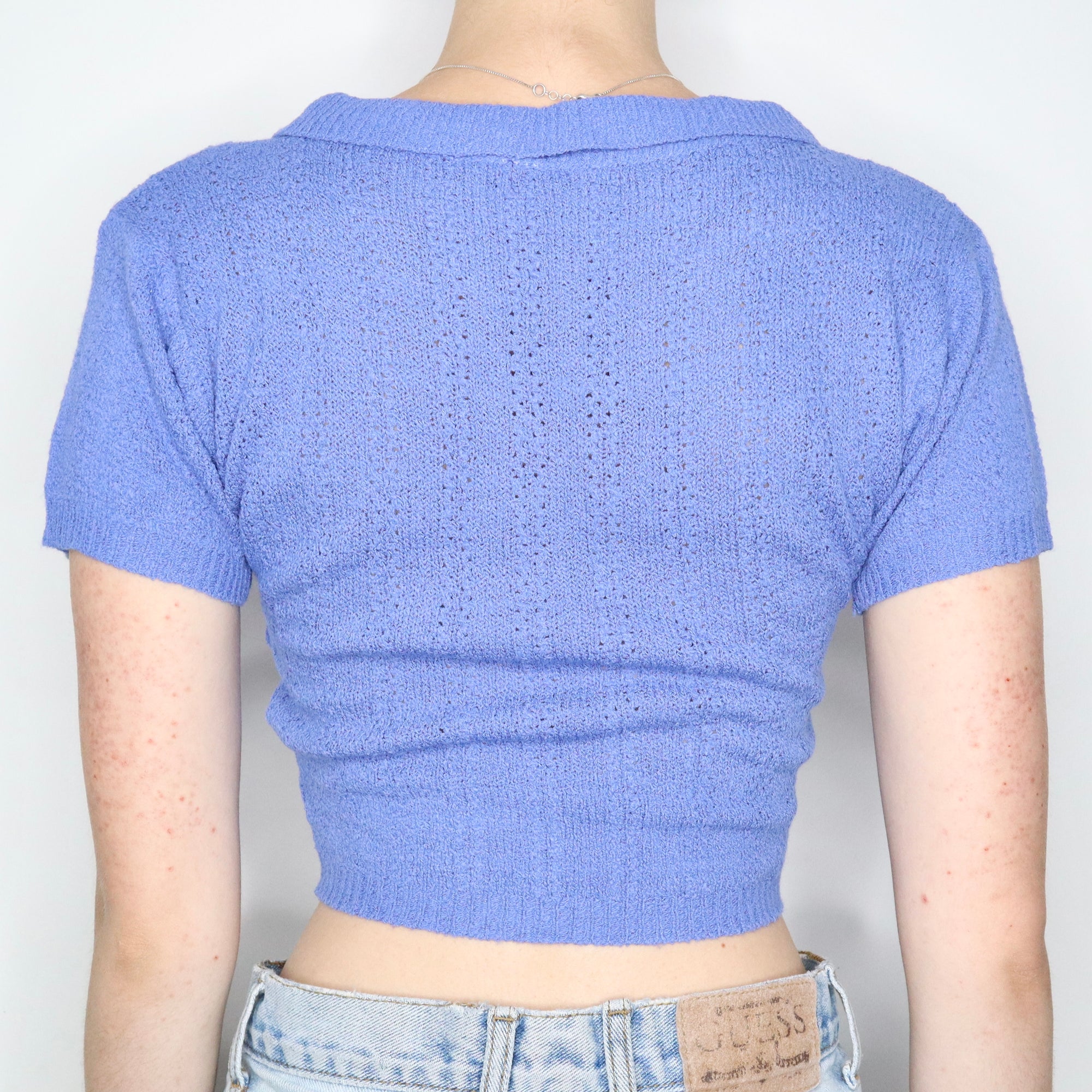 Vintage 1970s Cornflower Blue Cropped Collared Sweater