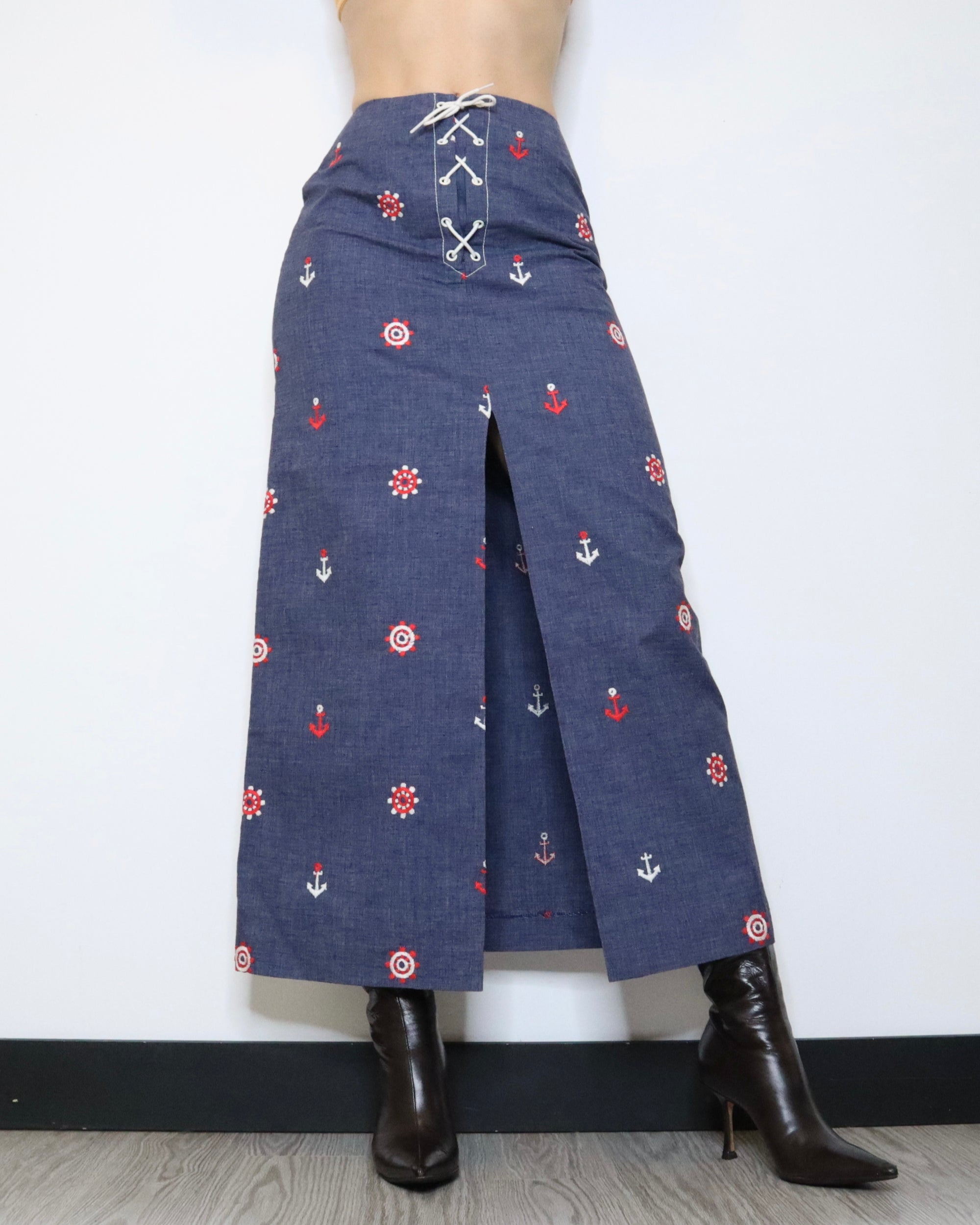 70s Denim Maxi Skirt (S) 