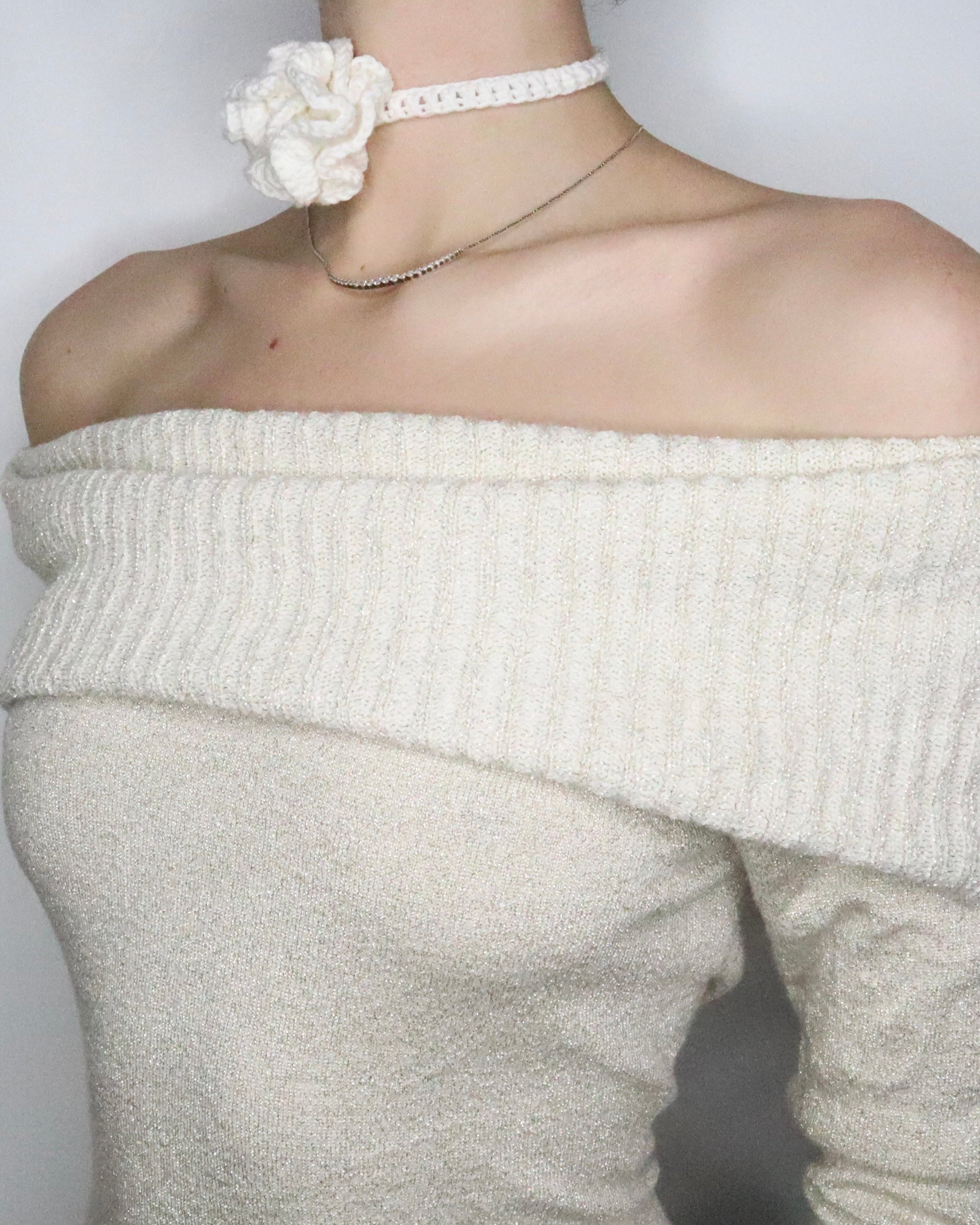 White Crochet Flower Choker 