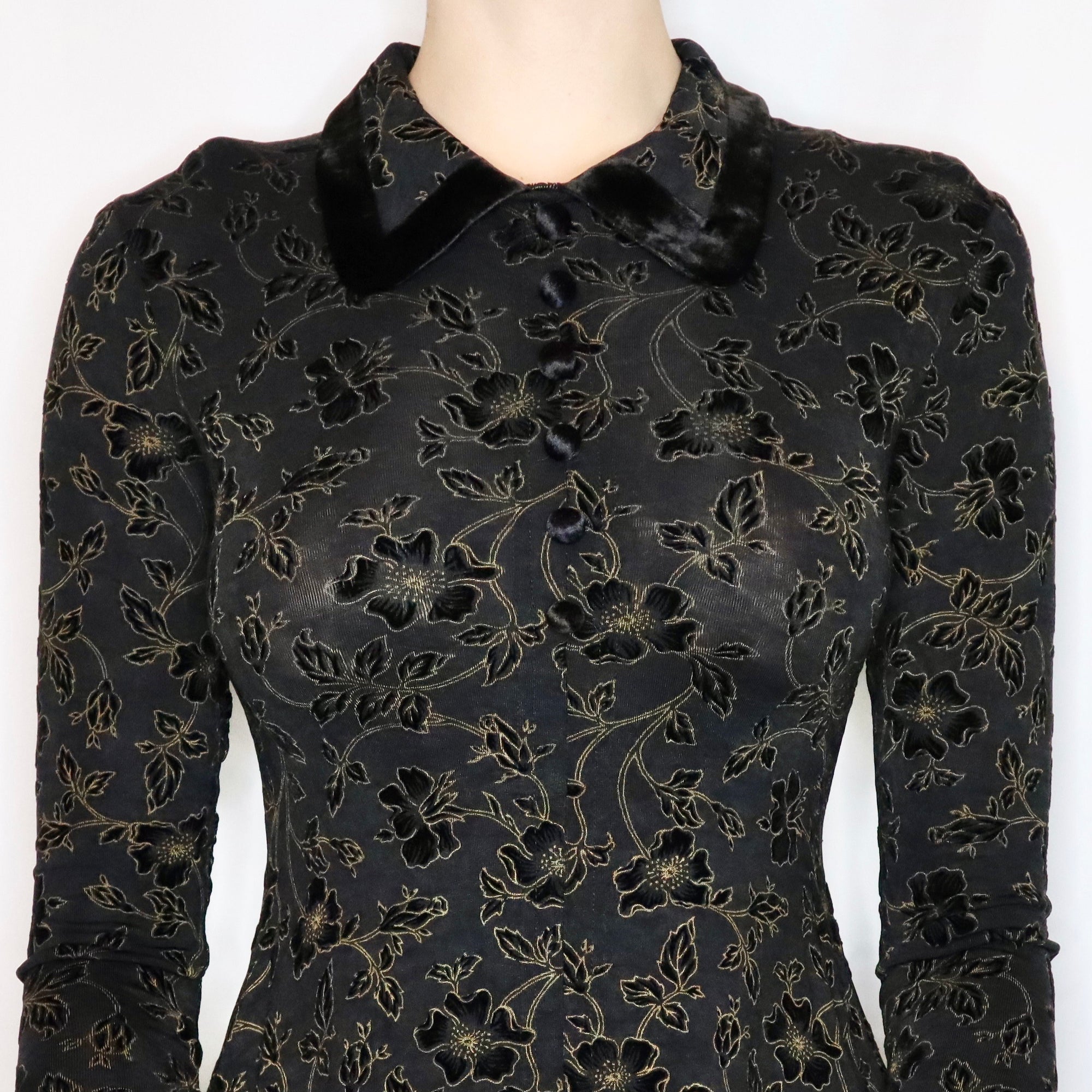 French Vintage 90s Slinky Black Floral Babydoll Dress - Imber Vintage French Vintage 90s Slinky Black Floral Babydoll Dress - Imber Vintage