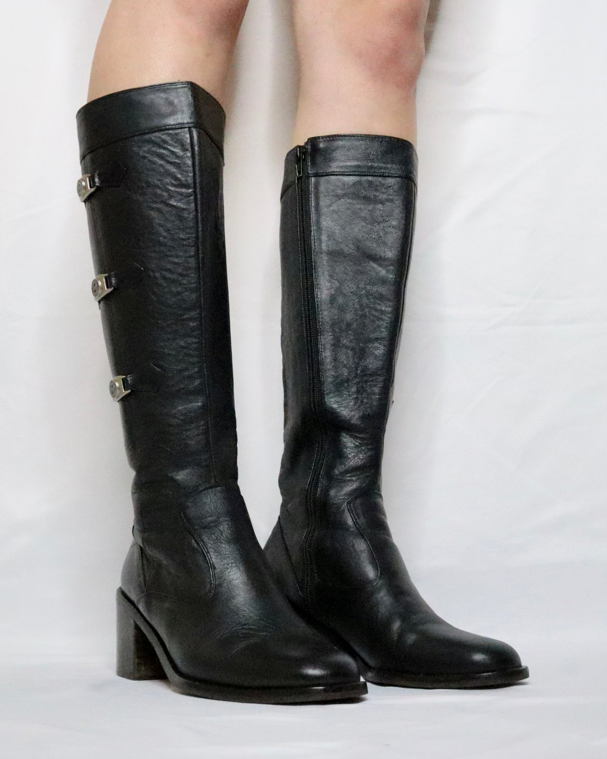 Knee High Black Leather Boots (7 US) 